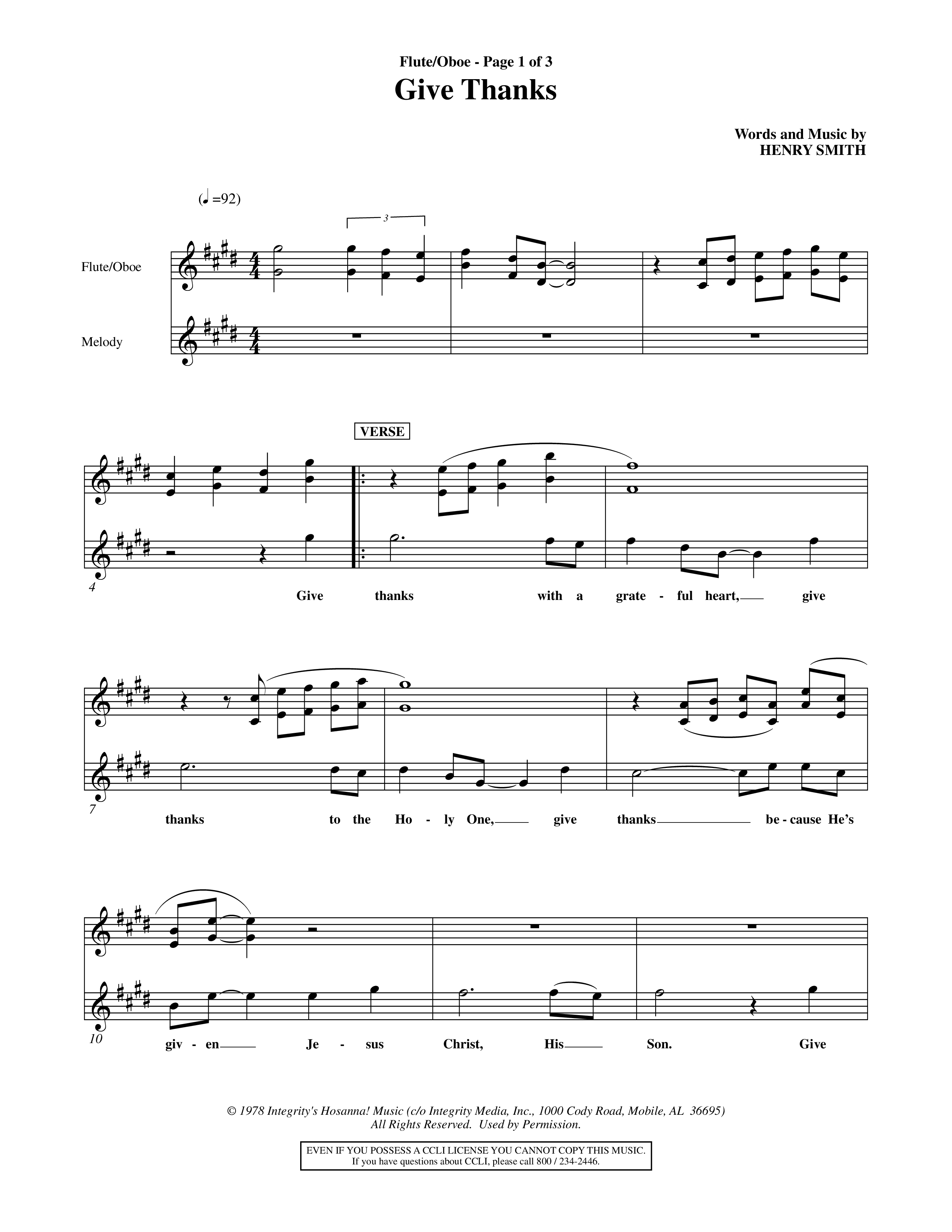 Give Thanks (Choral Anthem SATB) Flute/Oboe (Word Music Choral)