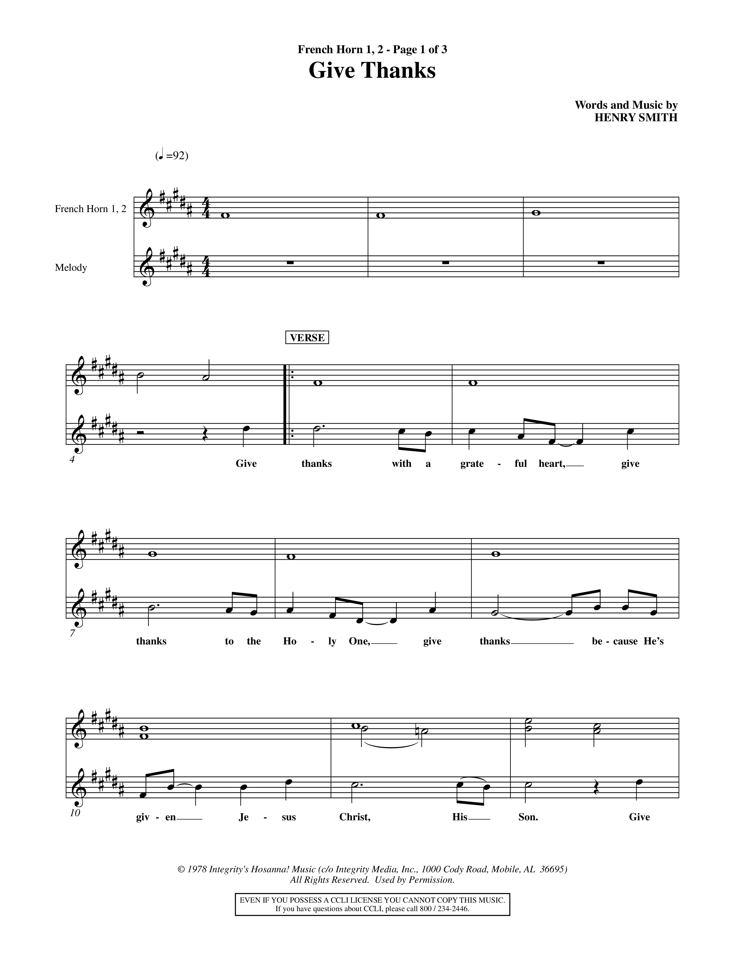 Give Thanks (Choral Anthem SATB) French Horn (Word Music Choral)