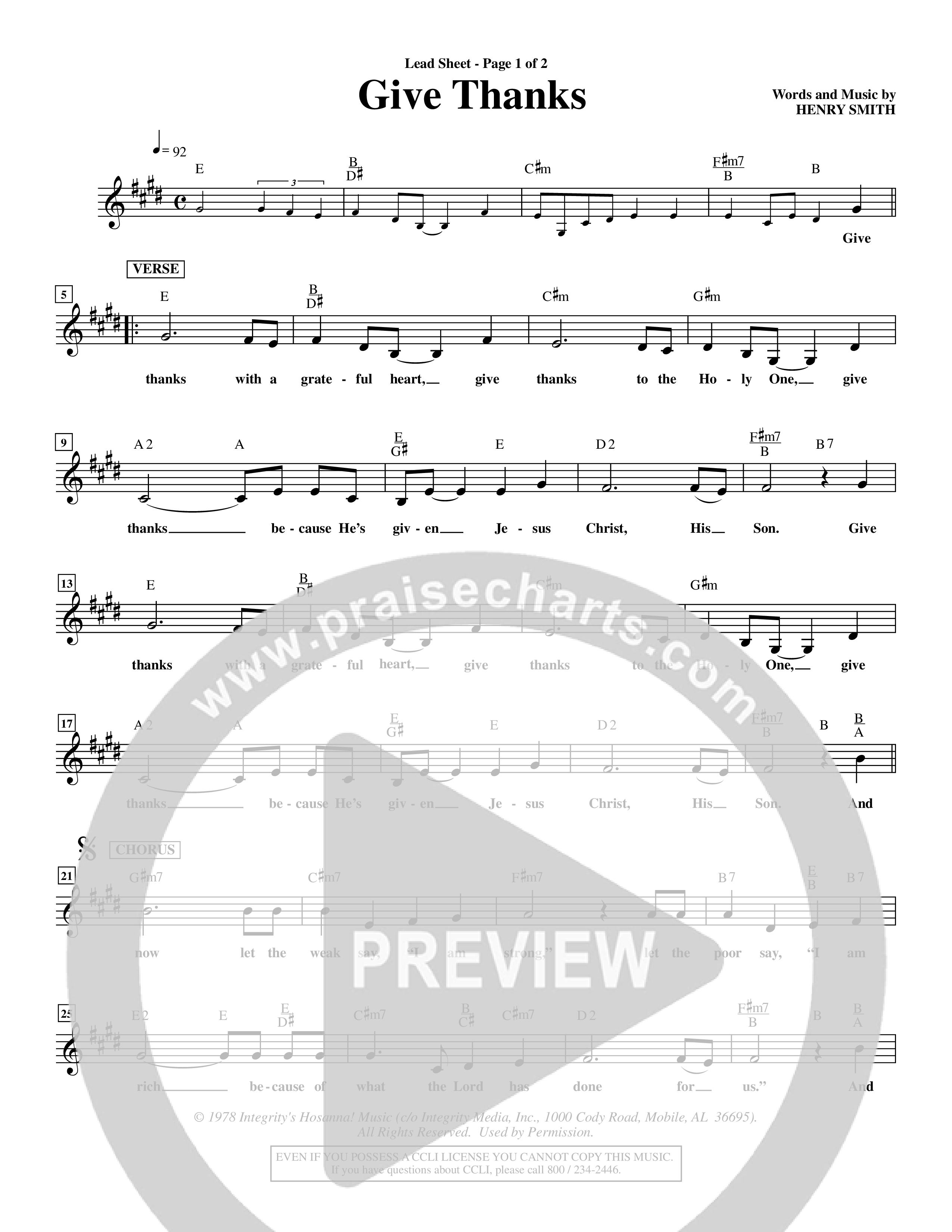 Give Thanks (Choral Anthem SATB) Lead Sheet (Mel) (Word Music Choral)