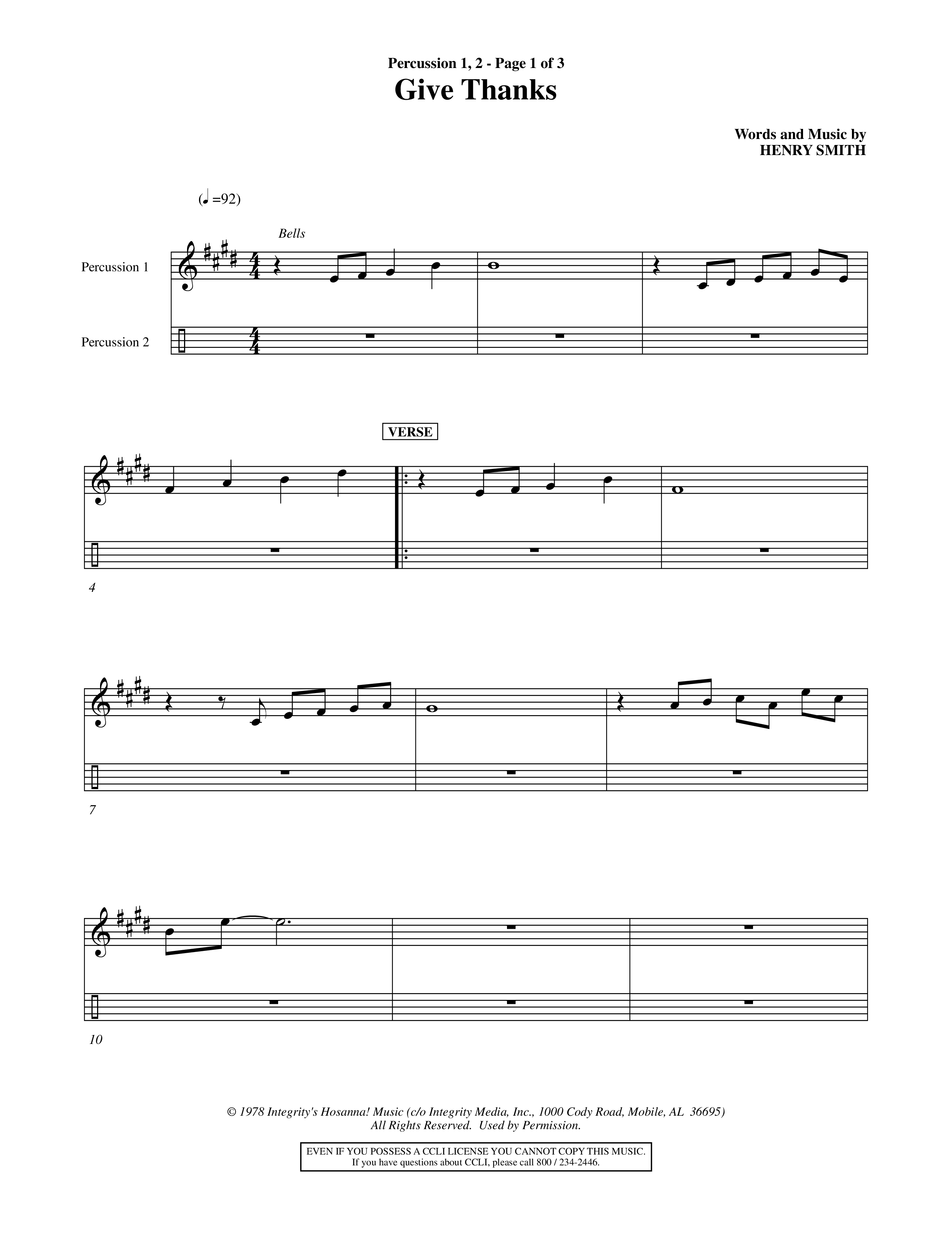 Give Thanks (Choral Anthem SATB) Percussion 1/2 (Word Music Choral)
