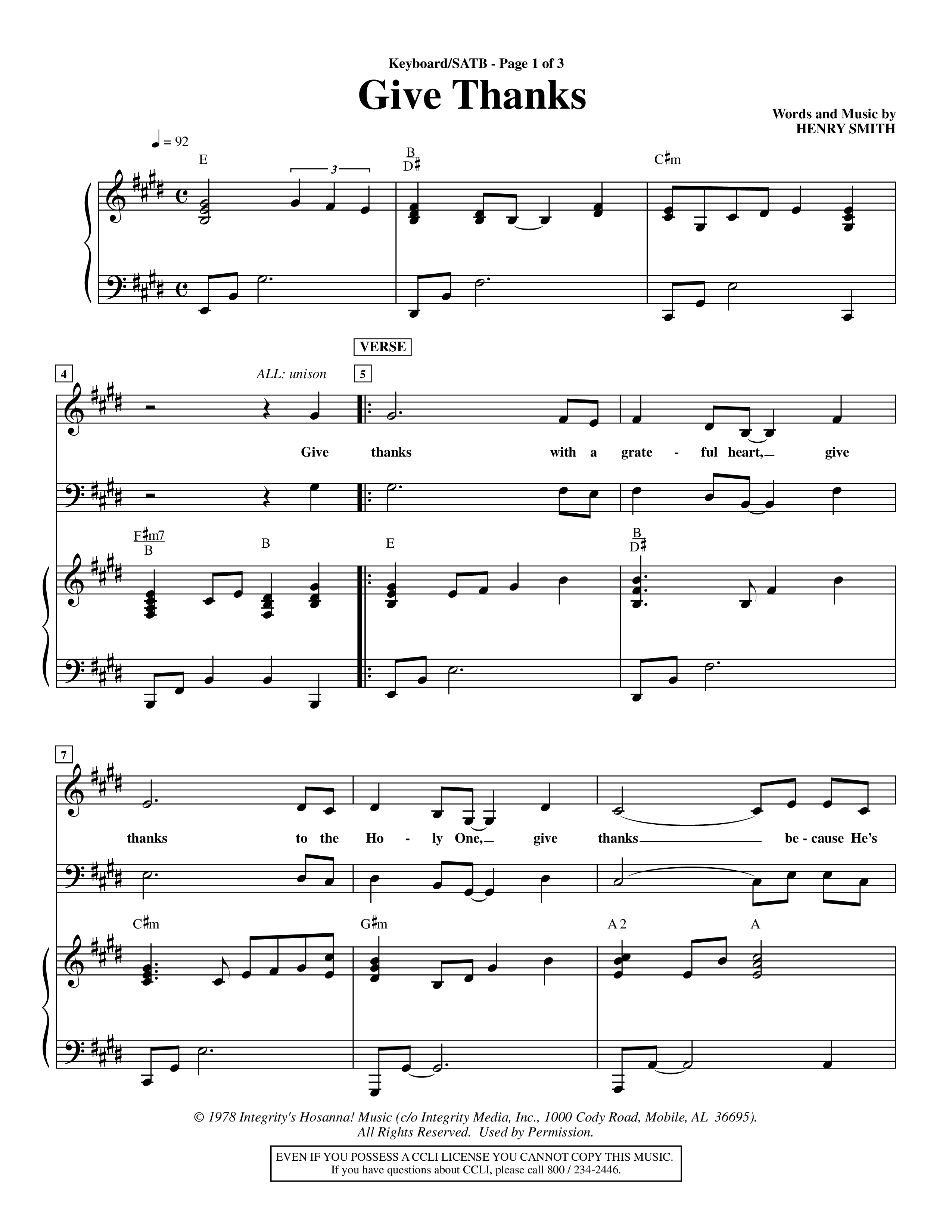 Give Thanks (Choral Anthem SATB) Keyboard/Vocal (SATB) (Word Music Choral)