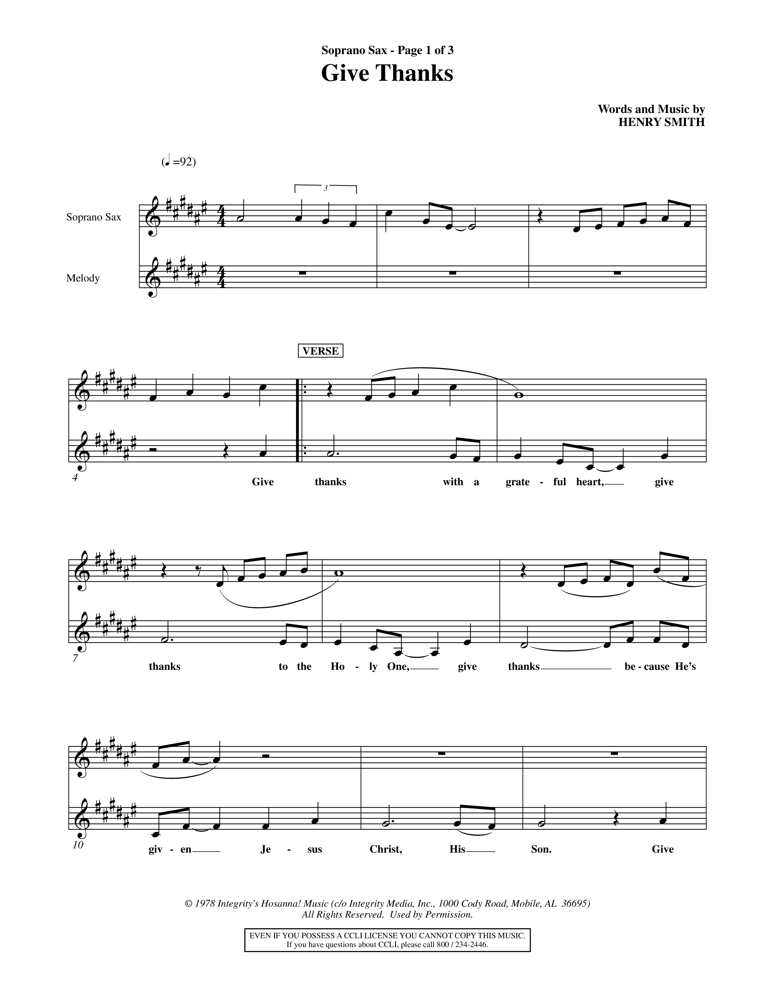 Give Thanks (Choral Anthem SATB) Saxophone (Word Music Choral)