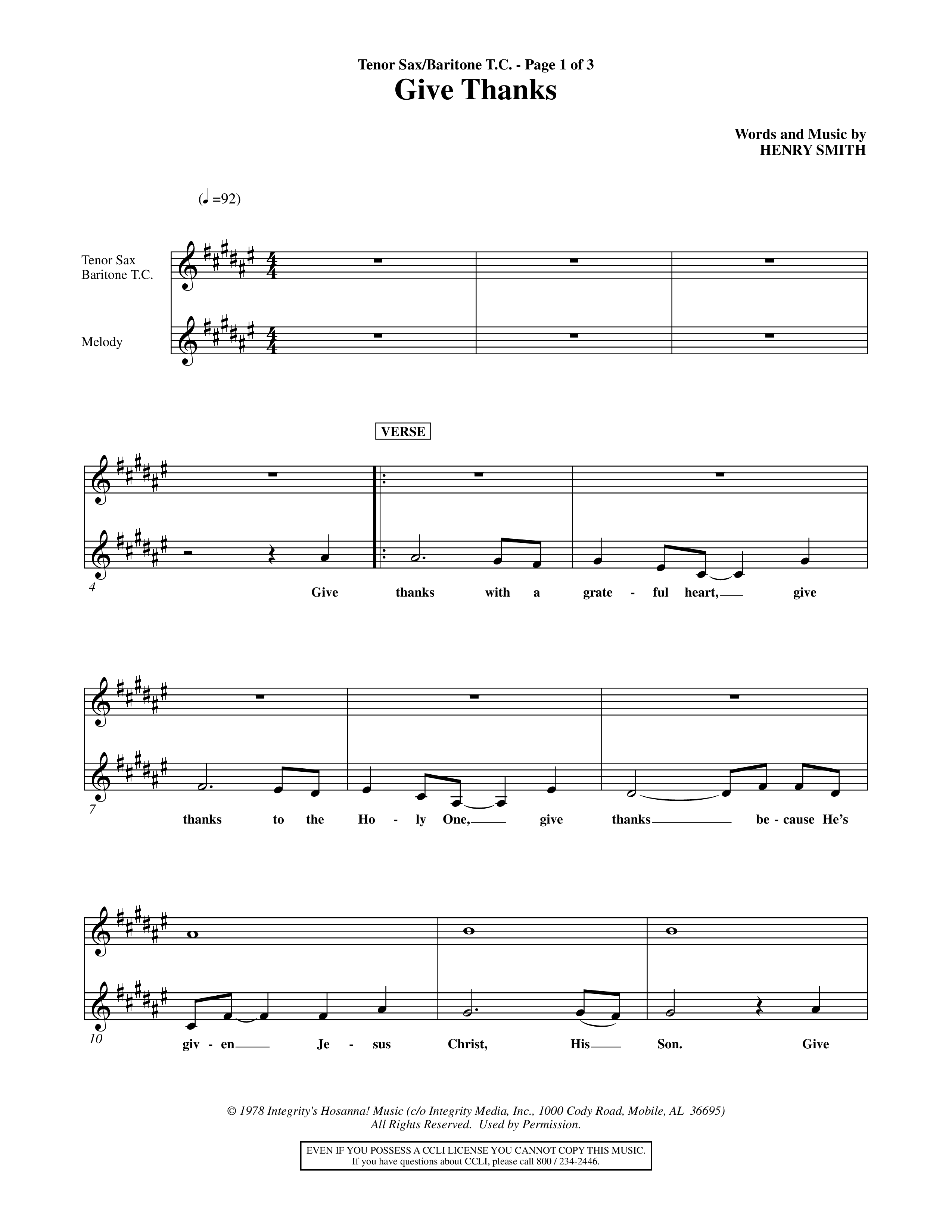 Give Thanks (Choral Anthem SATB) Tenor Sax/Baritone T.C. (Word Music Choral)