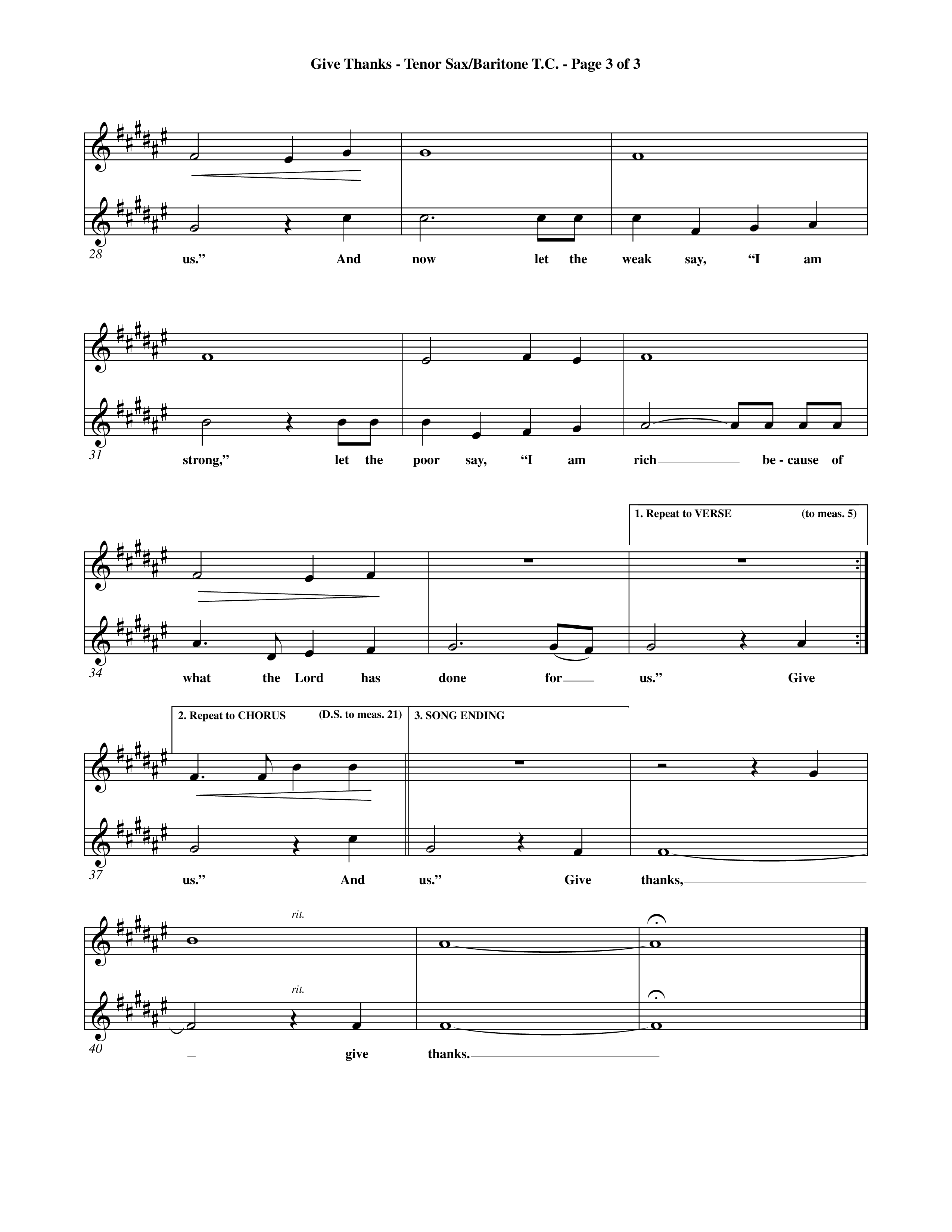 Give Thanks (Choral Anthem SATB) Tenor Sax/Baritone T.C. (Word Music Choral)