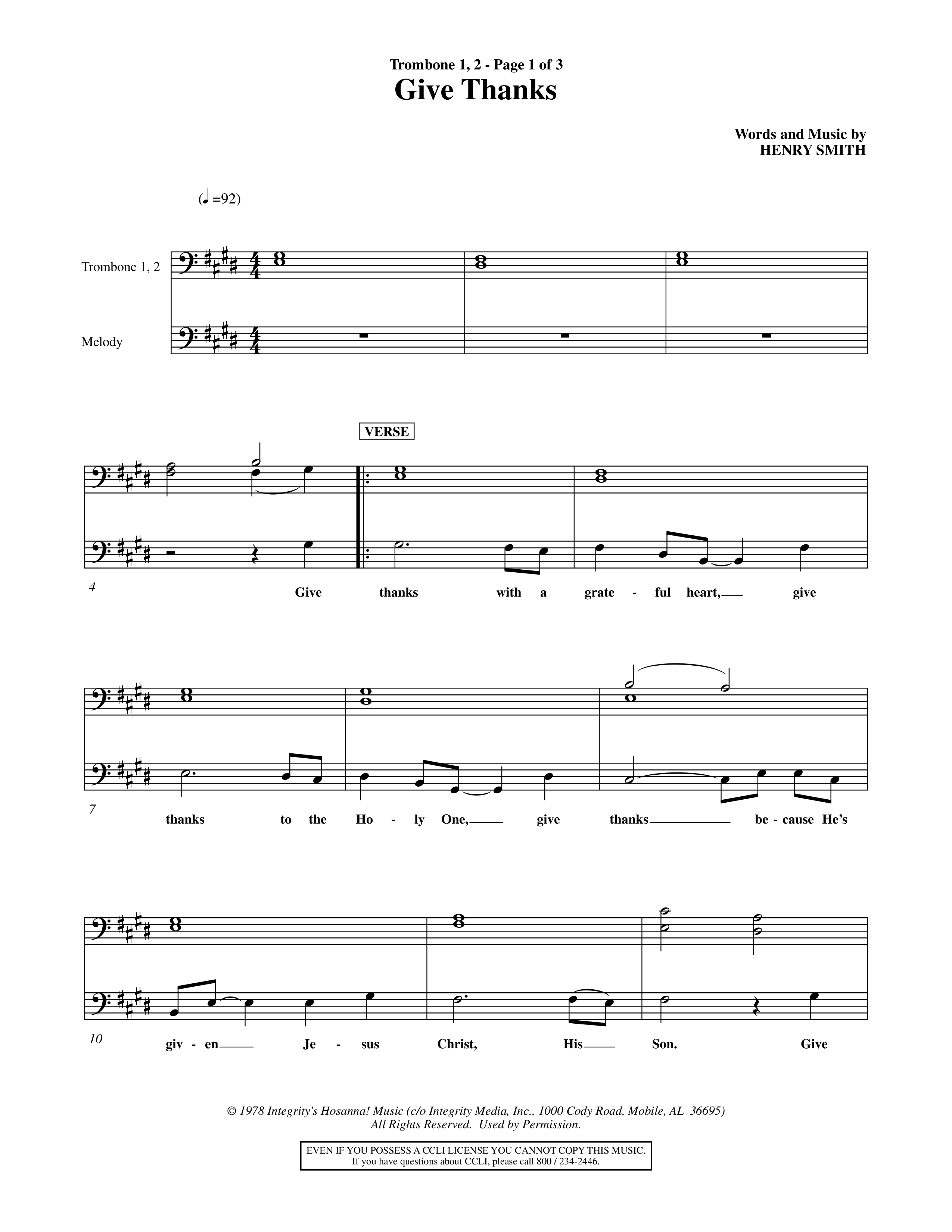 Give Thanks (Choral Anthem SATB) Trombone 1/2 (Word Music Choral)