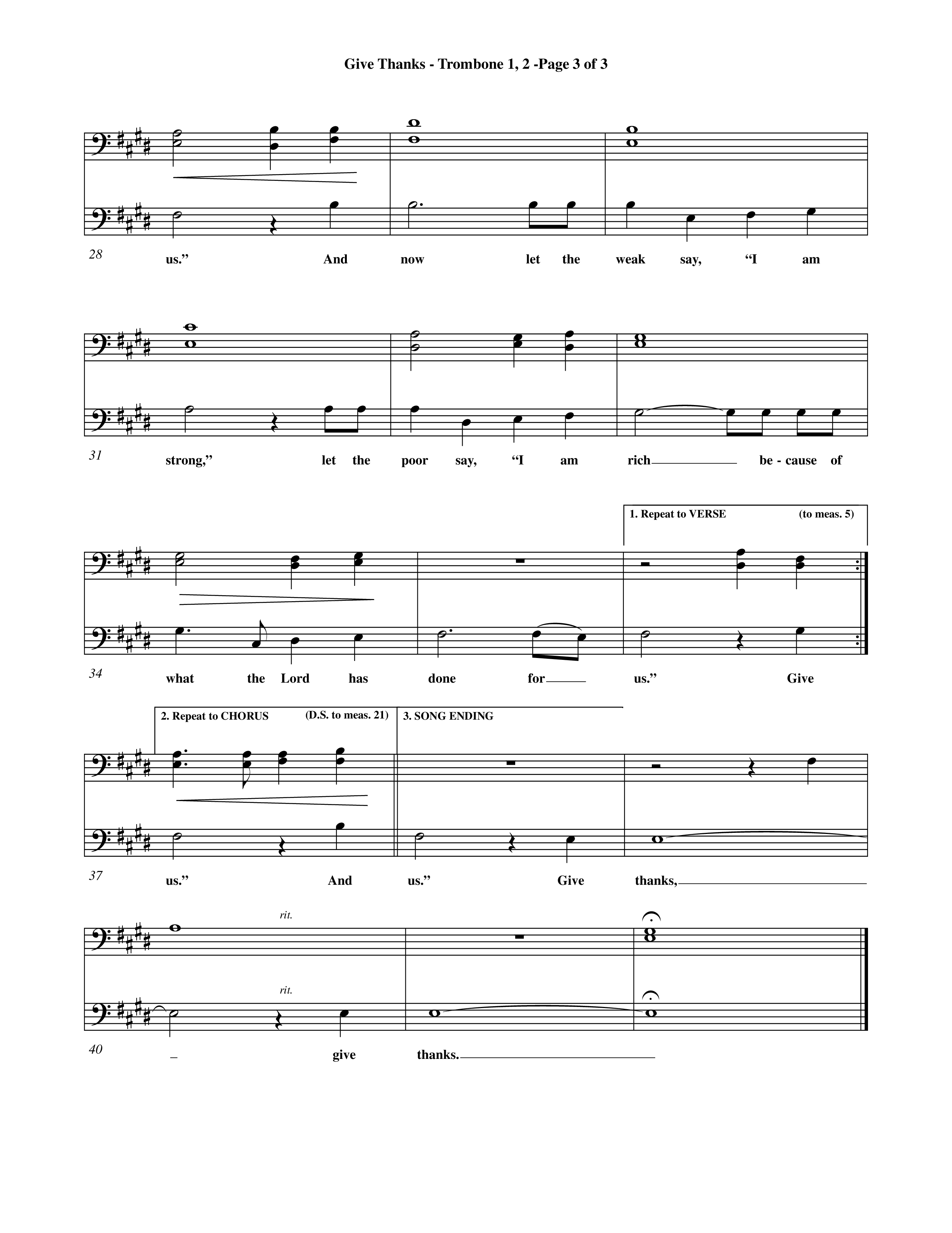 Give Thanks (Choral Anthem SATB) Trombone 1/2 (Word Music Choral)