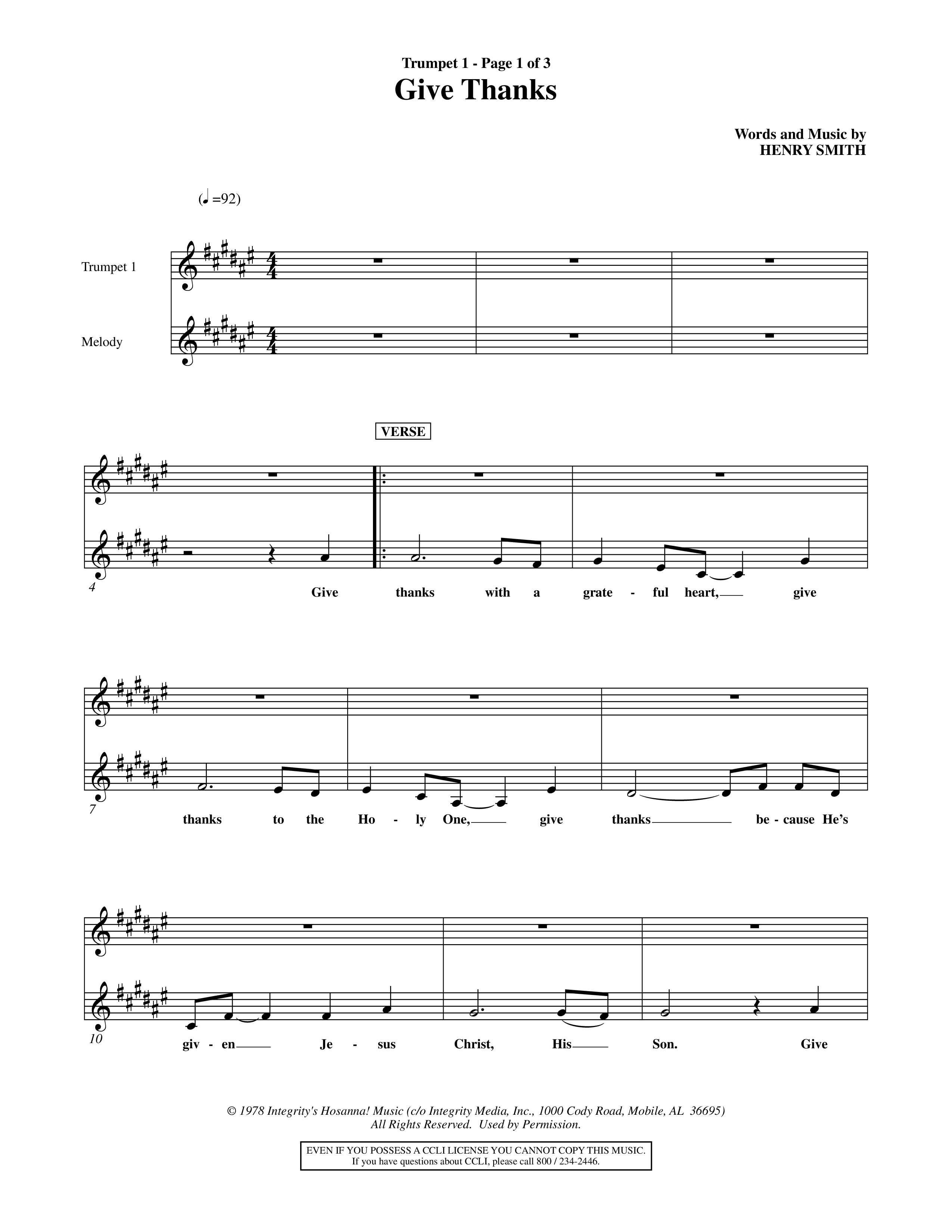 Give Thanks (Choral Anthem SATB) Trumpet 1 (Word Music Choral)
