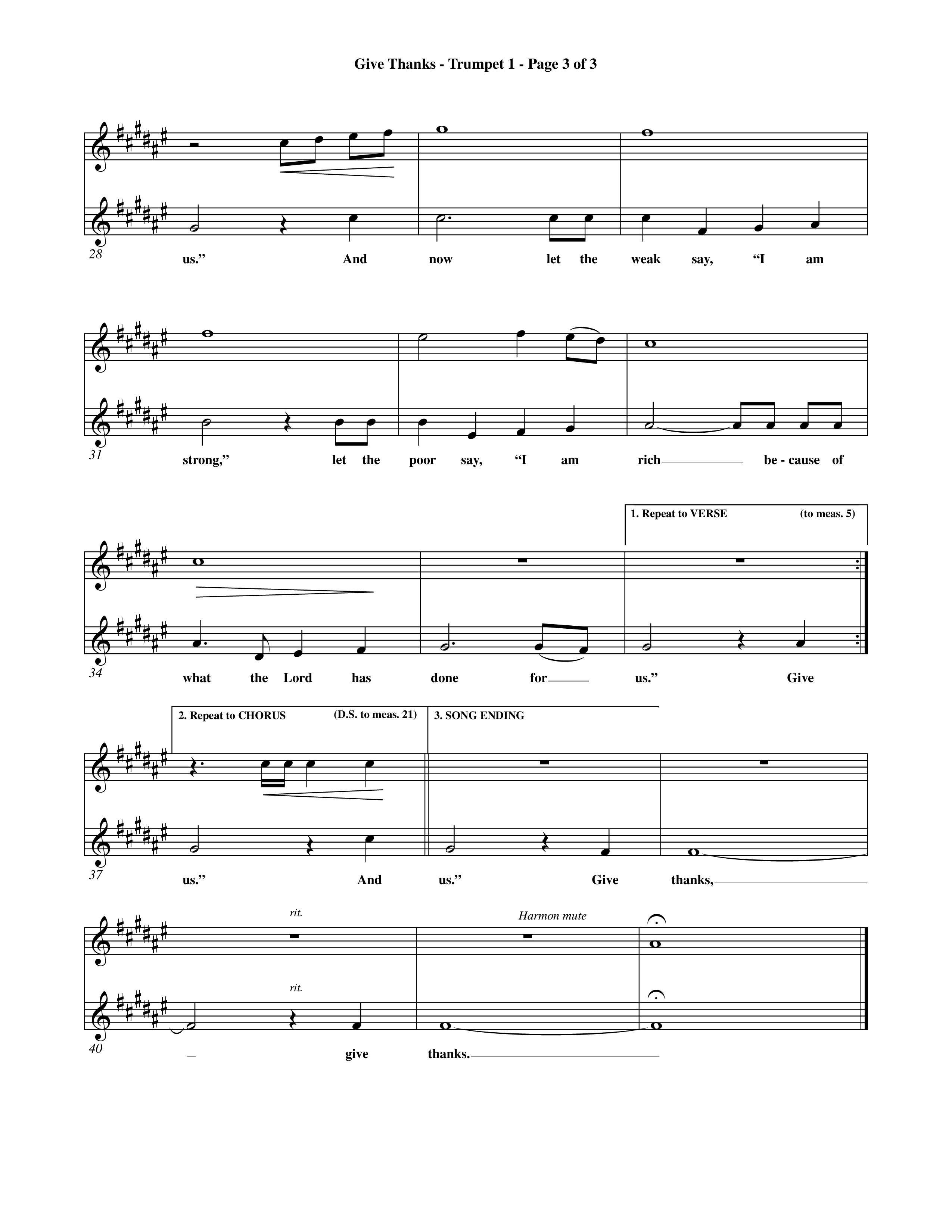 Give Thanks (Choral Anthem SATB) Trumpet 1 (Word Music Choral)