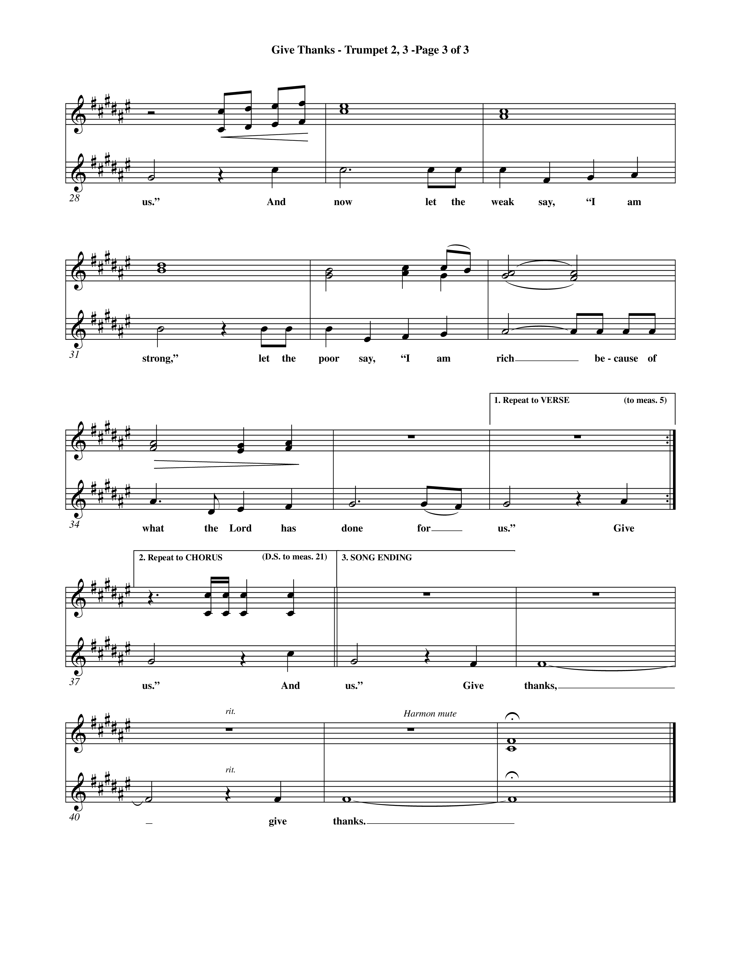 Give Thanks (Choral Anthem SATB) Trumpet 2/3 (Word Music Choral)