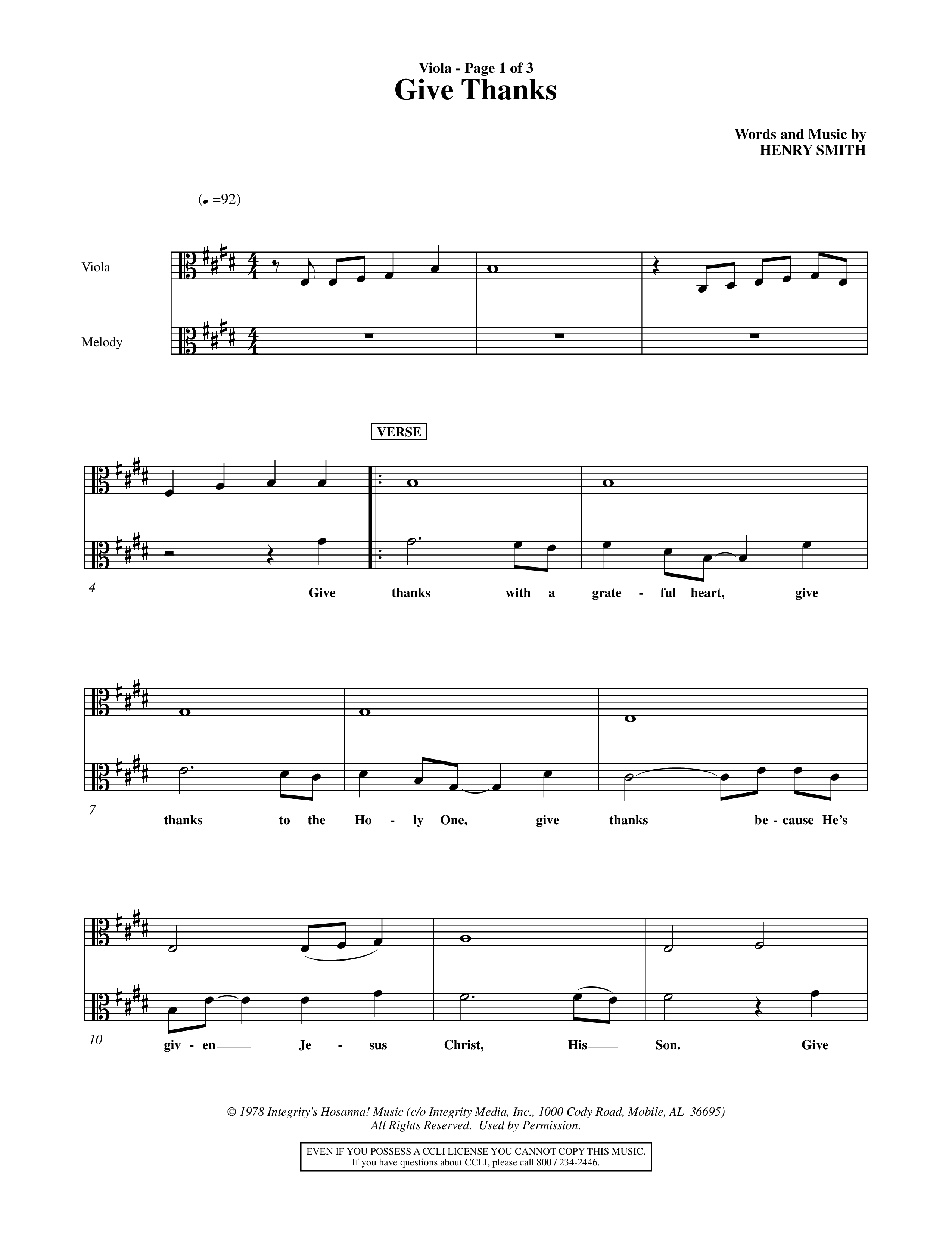 Give Thanks (Choral Anthem SATB) Viola (Word Music Choral)