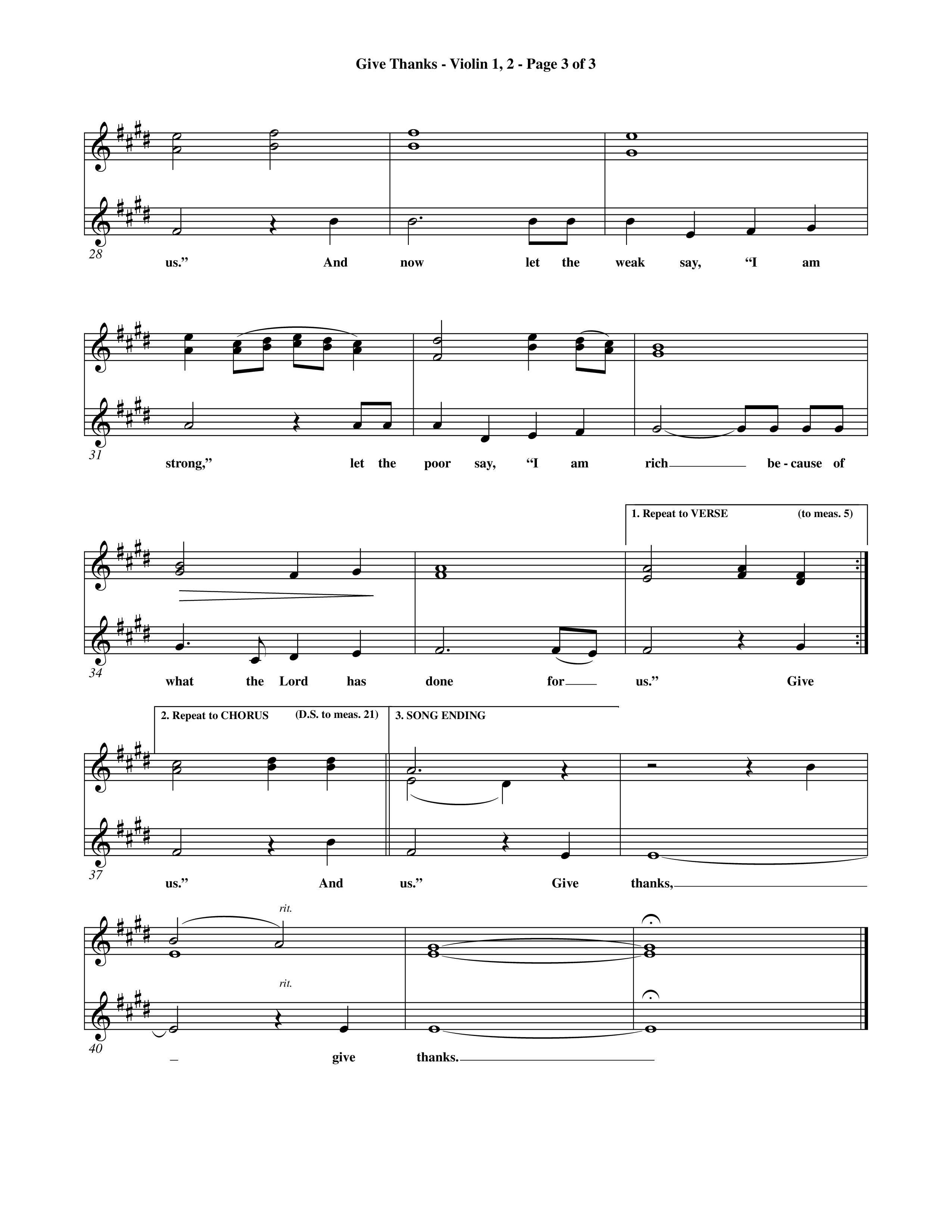 Give Thanks (Choral Anthem SATB) Violin 1/2 (Word Music Choral)