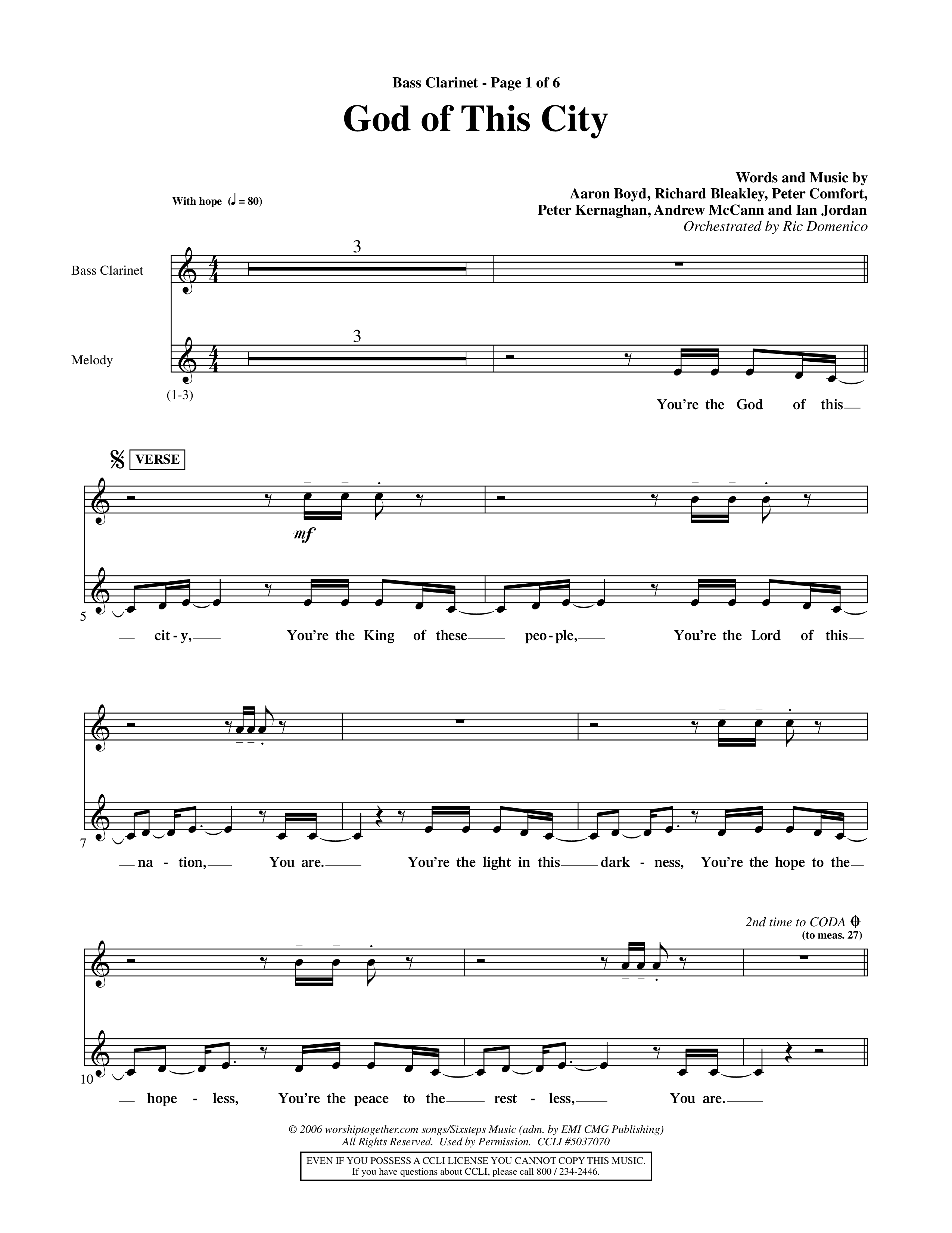 God Of This City (Choral Anthem SATB) Bass Clarinet (Word Music Choral / Orch. Ric Domenico)