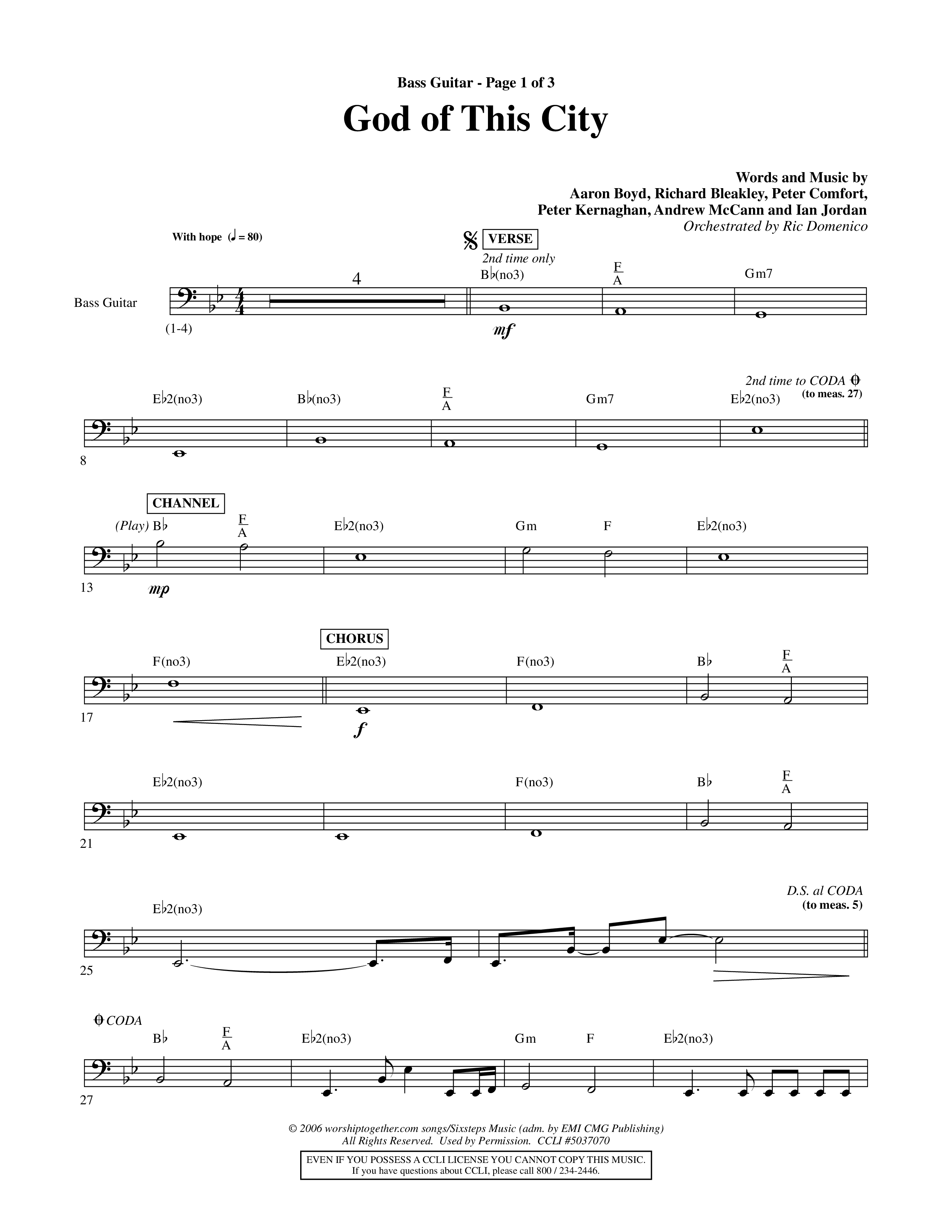 God Of This City (Choral Anthem SATB) Bass Guitar (Word Music Choral / Orch. Ric Domenico)
