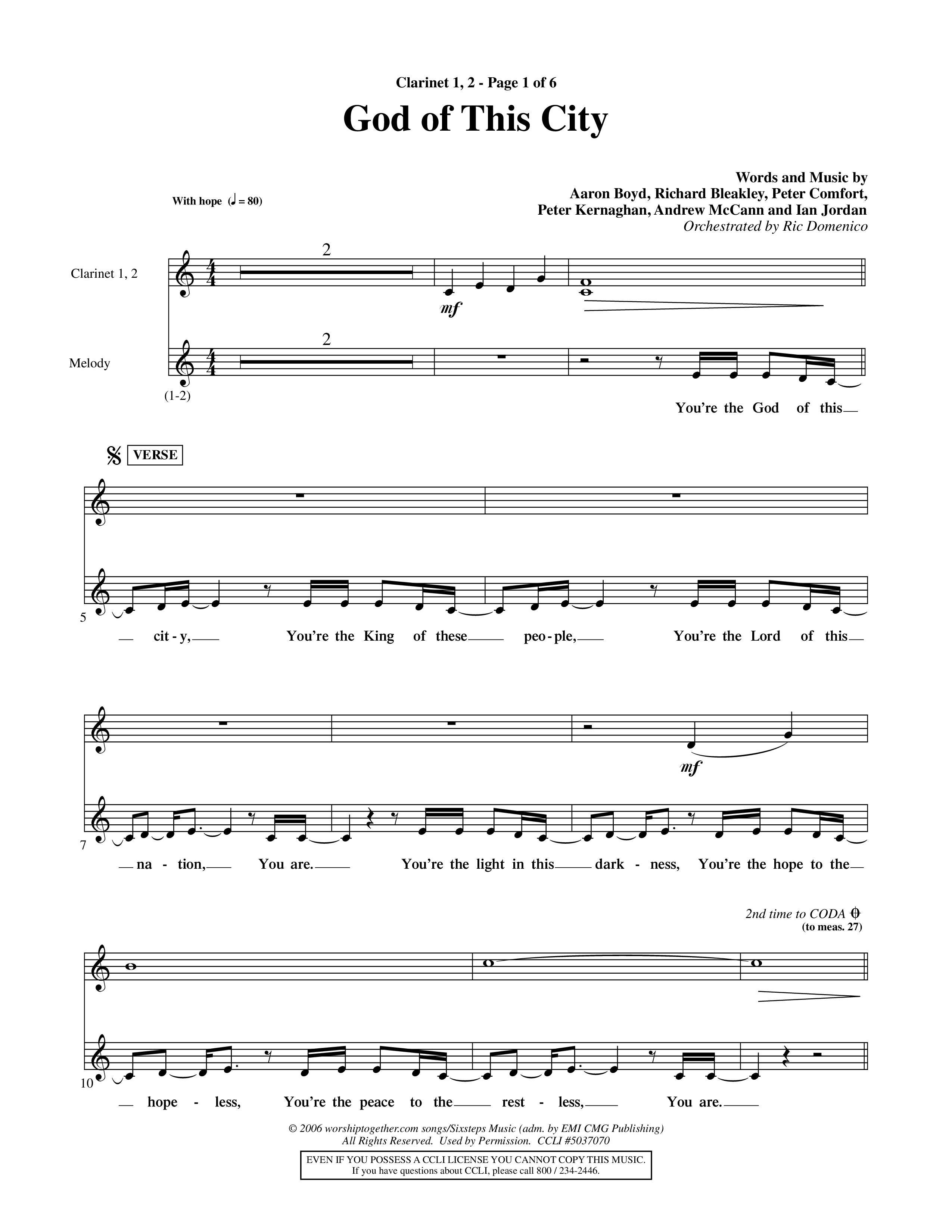 God Of This City (Choral Anthem SATB) Clarinet 1/2 (Word Music Choral / Orch. Ric Domenico)