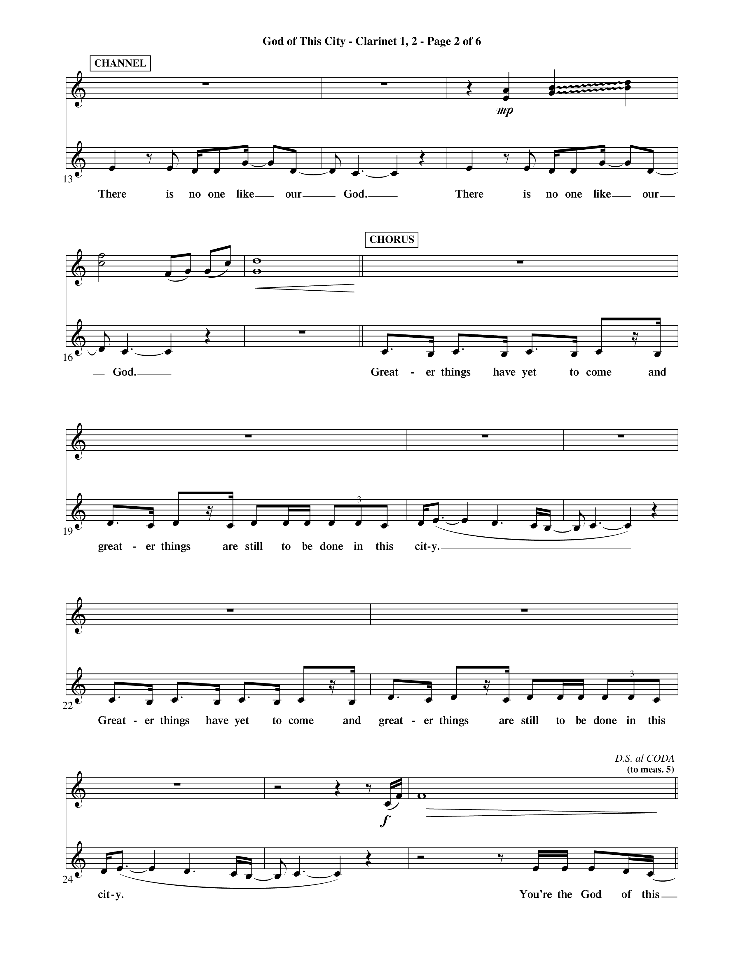 God Of This City (Choral Anthem SATB) Clarinet 1/2 (Word Music Choral / Orch. Ric Domenico)