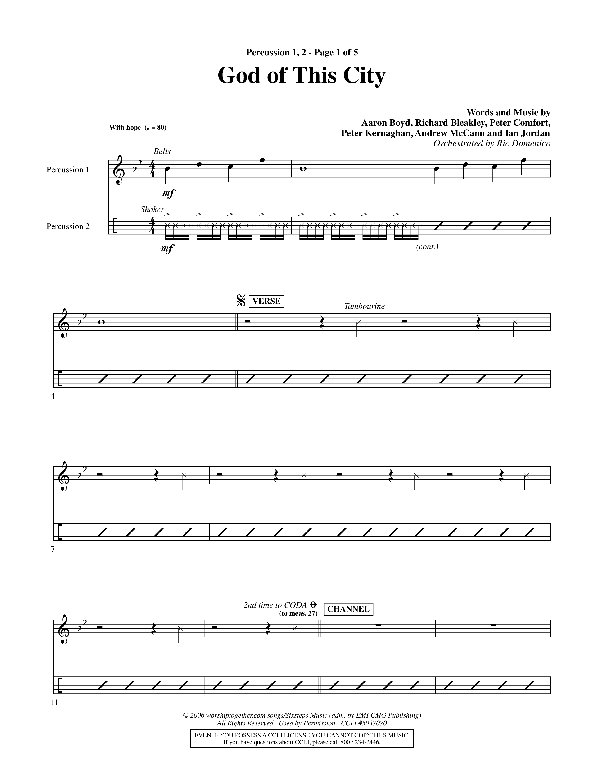 God Of This City (Choral Anthem SATB) Percussion 1/2 (Word Music Choral / Orch. Ric Domenico)