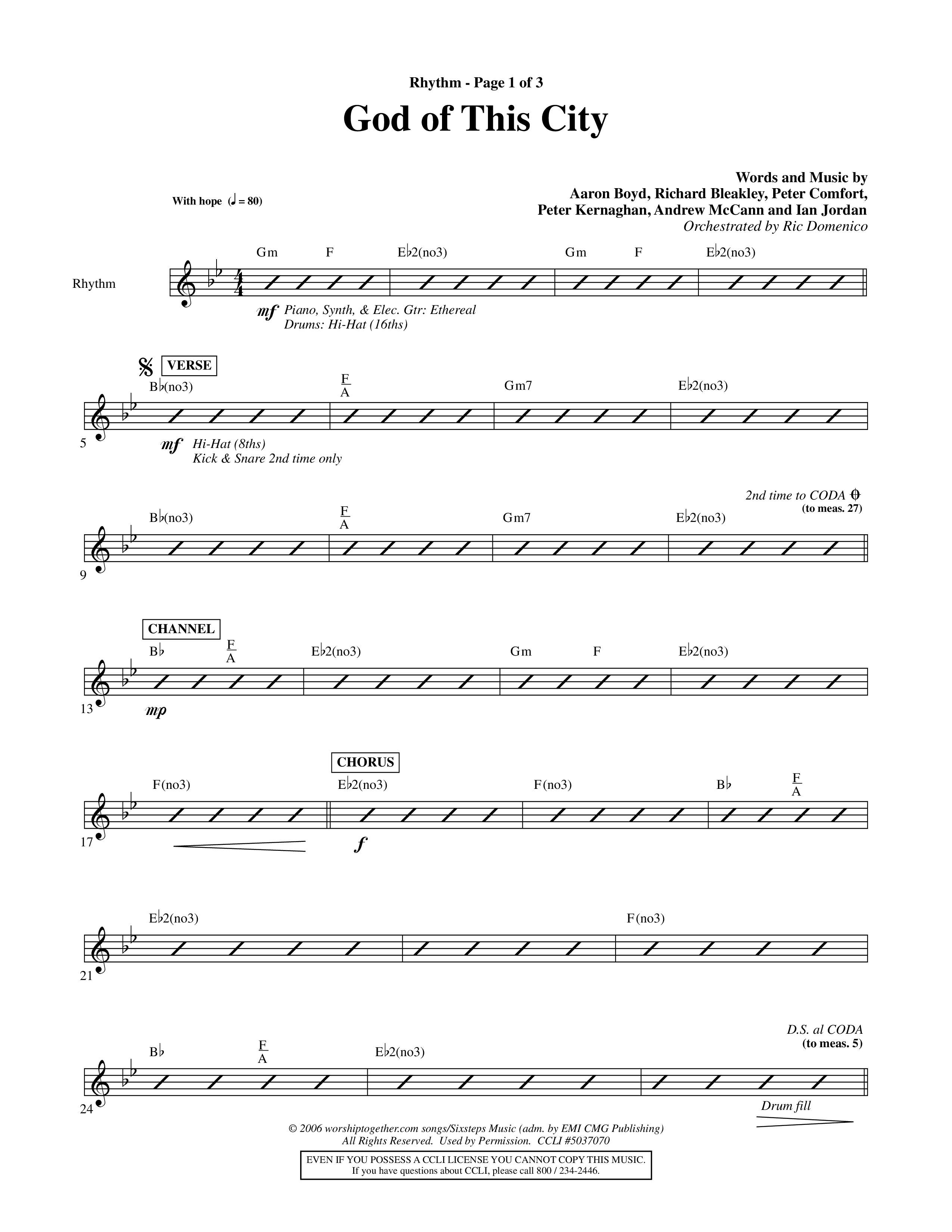 God Of This City (Choral Anthem SATB) Rhythm Chart (Word Music Choral / Orch. Ric Domenico)