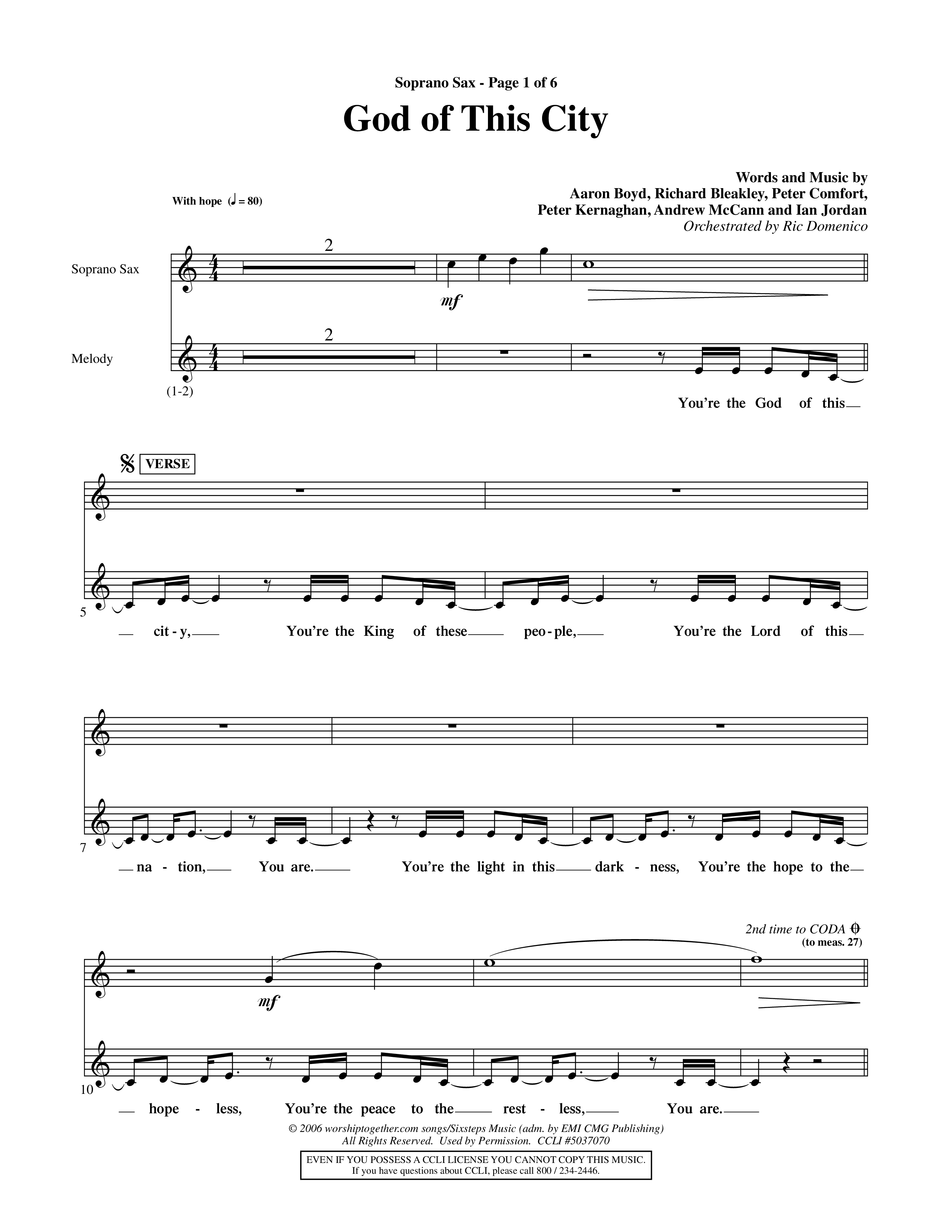 God Of This City (Choral Anthem SATB) Saxophone (Word Music Choral / Orch. Ric Domenico)