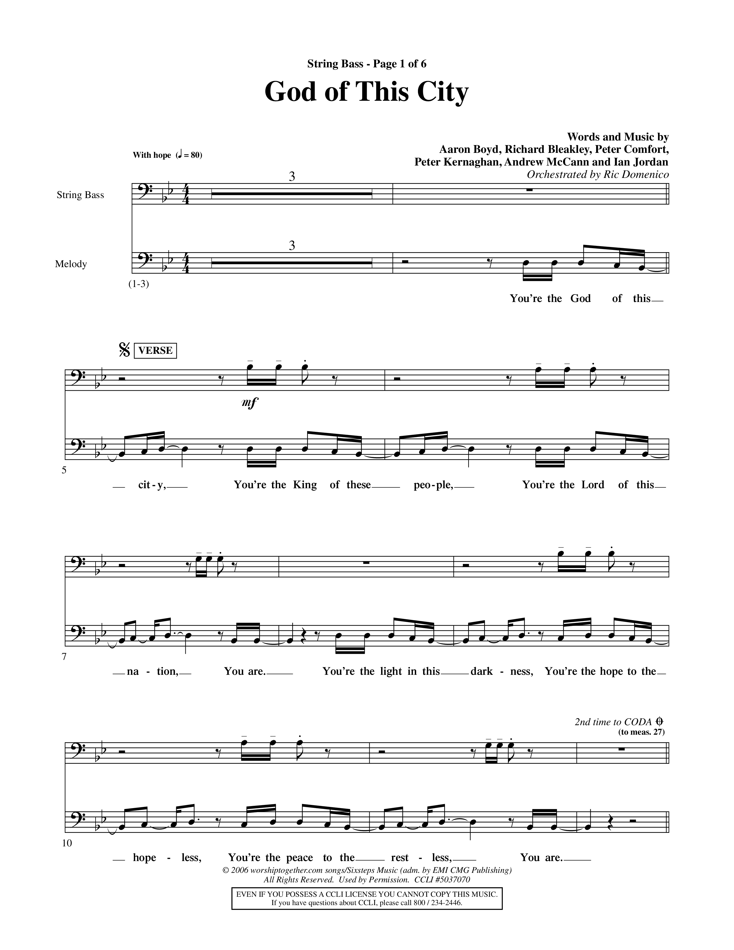 God Of This City (Choral Anthem SATB) String Bass (Word Music Choral / Orch. Ric Domenico)