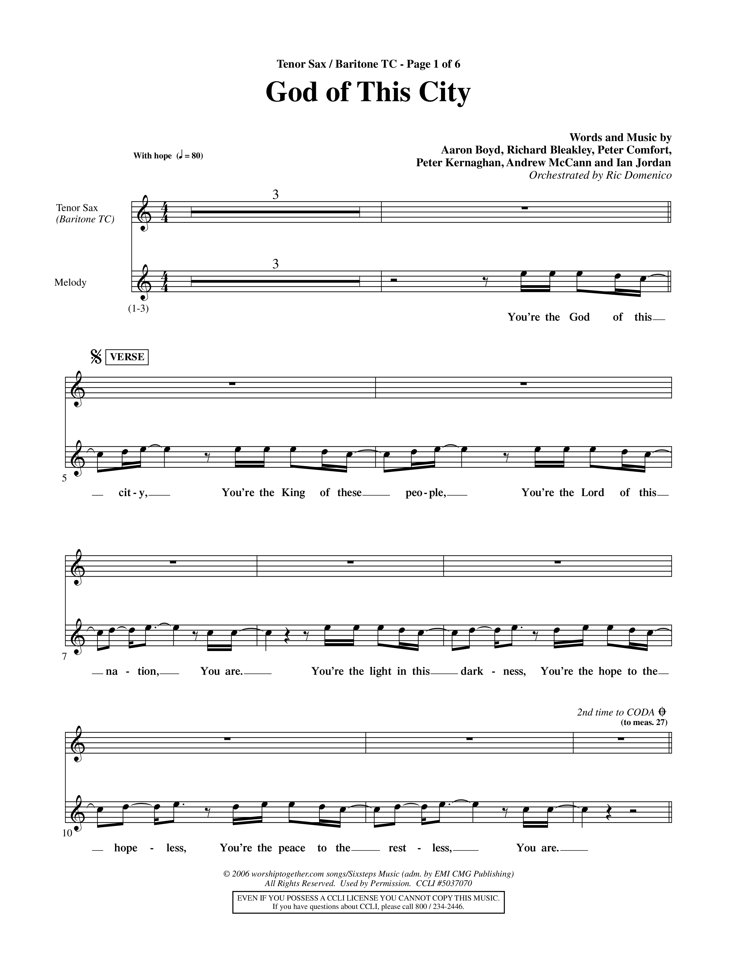God Of This City (Choral Anthem SATB) Tenor Sax/Baritone T.C. (Word Music Choral / Orch. Ric Domenico)