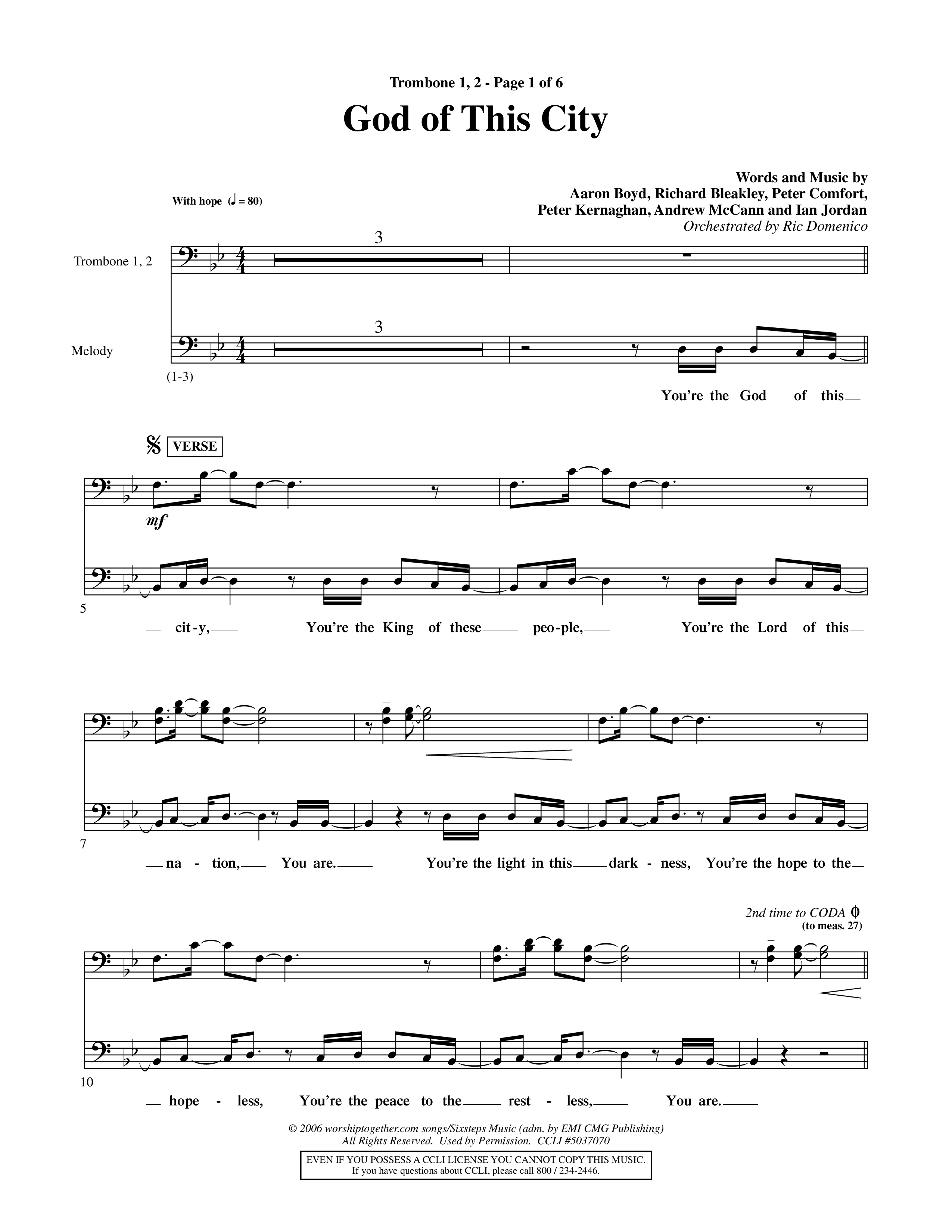 God Of This City (Choral Anthem SATB) Trombone 1/2 (Word Music Choral / Orch. Ric Domenico)