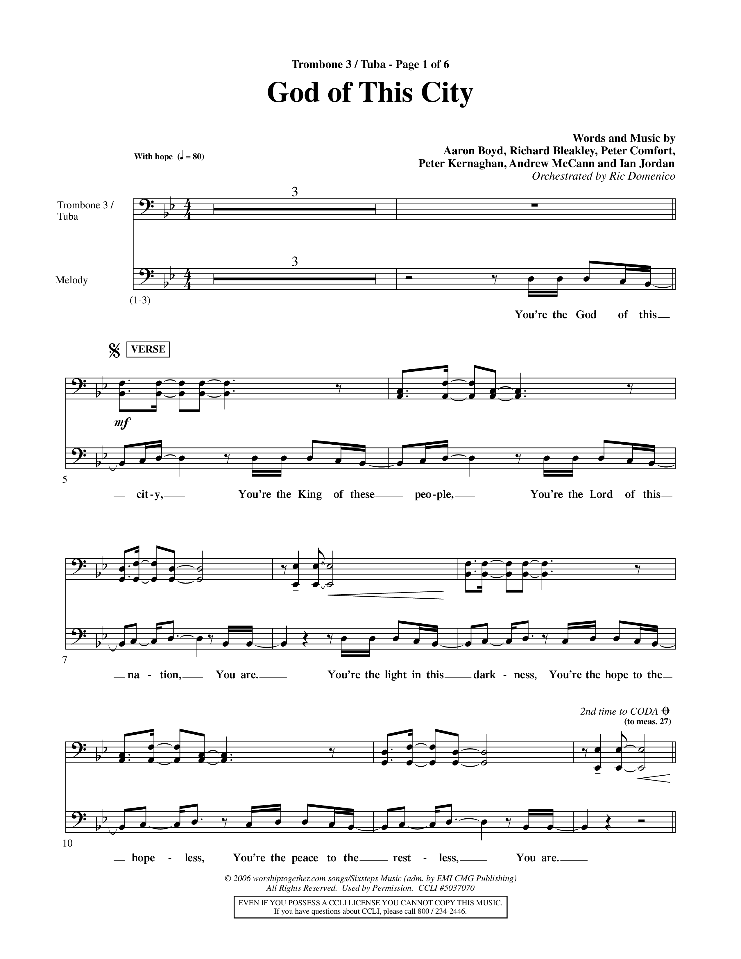 God Of This City (Choral Anthem SATB) Trombone 3/Tuba (Word Music Choral / Orch. Ric Domenico)