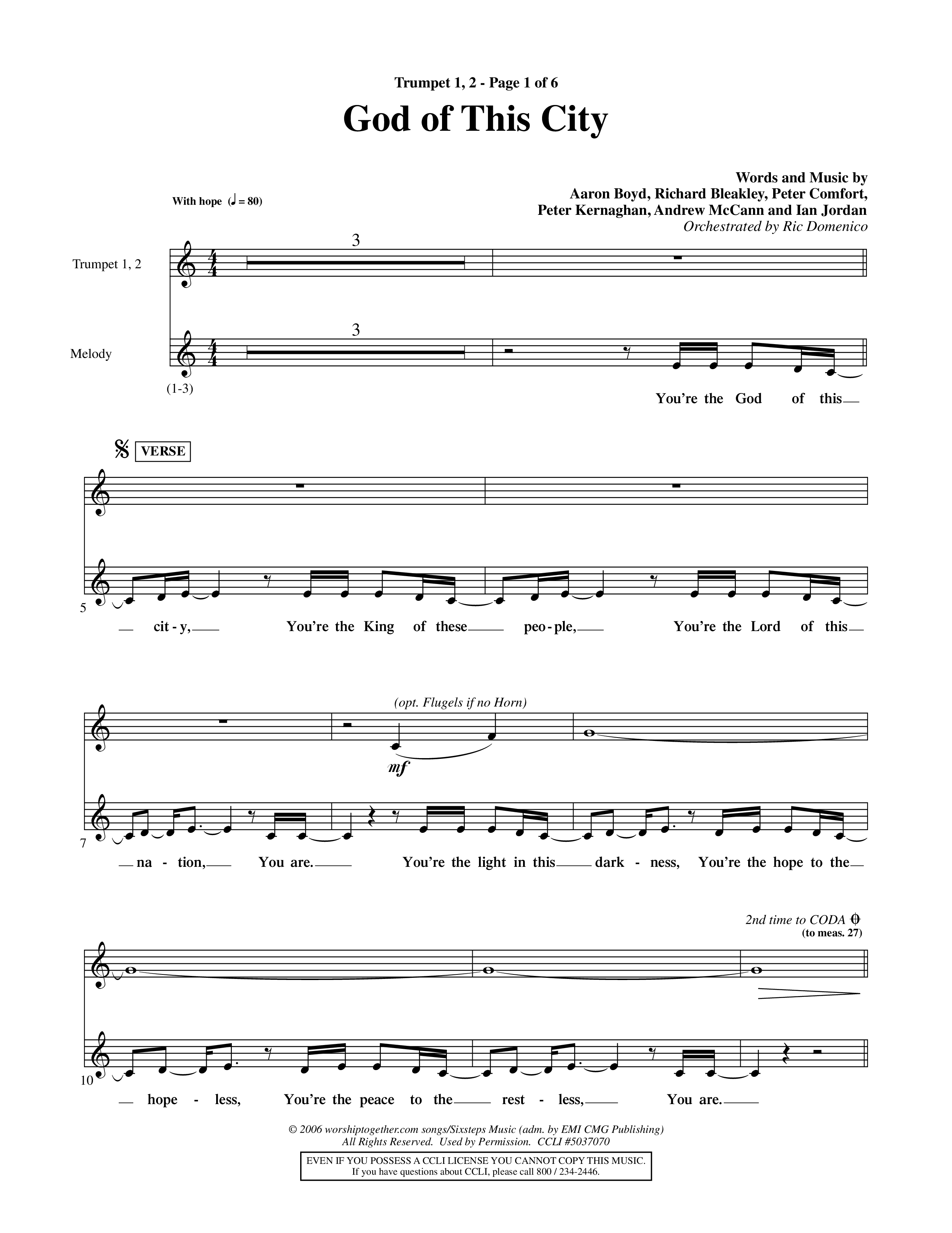 God Of This City (Choral Anthem SATB) Trumpet 1,2 (Word Music Choral / Orch. Ric Domenico)
