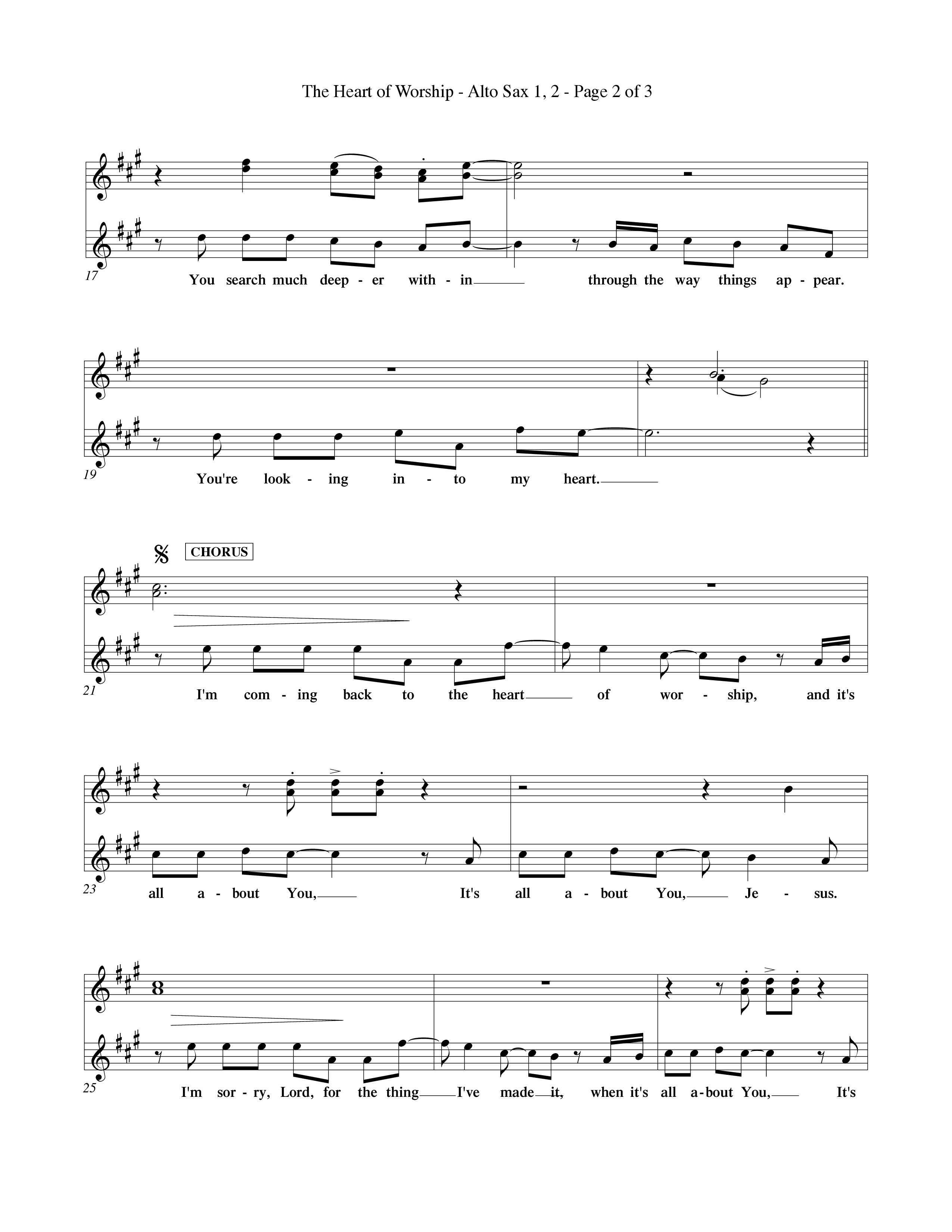 The Heart Of Worship (Choral Anthem SATB) Alto Sax 1/2 (Word Music Choral / Orch. Tom Payne)