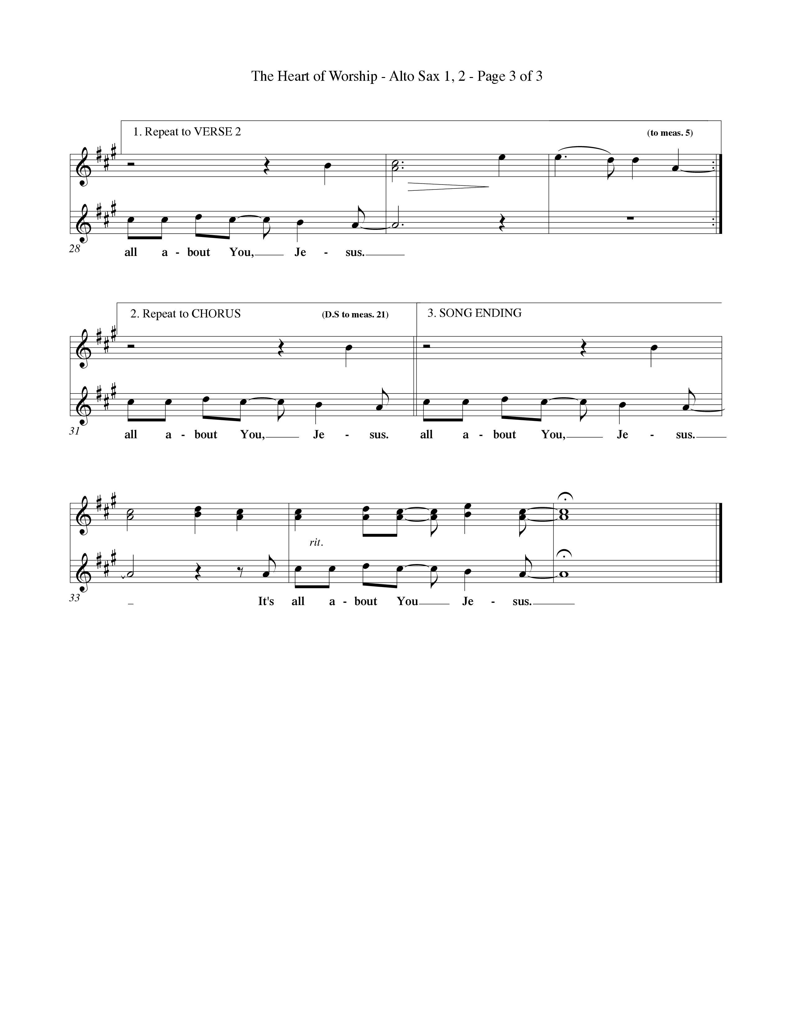 The Heart Of Worship (Choral Anthem SATB) Alto Sax 1/2 (Word Music Choral / Orch. Tom Payne)