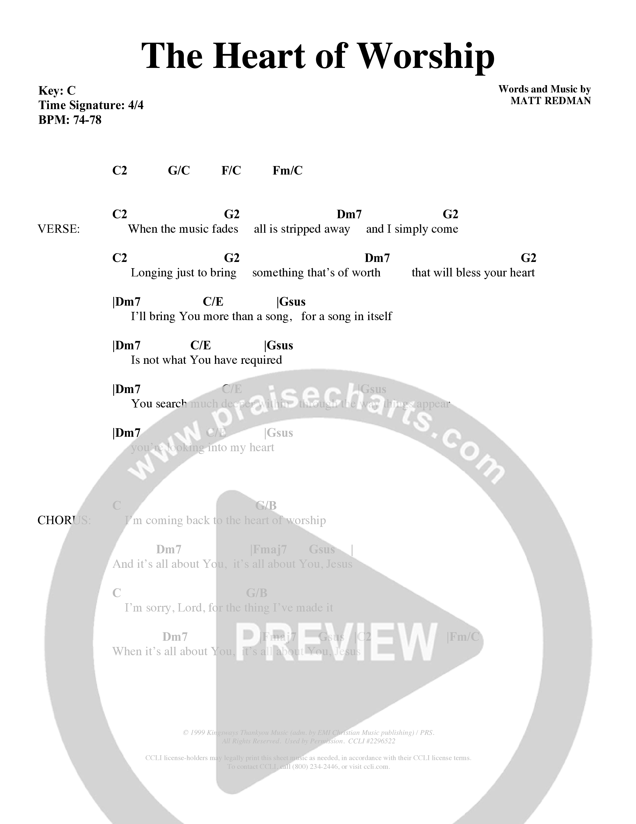 The Heart Of Worship (Choral Anthem SATB) Chords & Lyrics (Word Music Choral / Orch. Tom Payne)