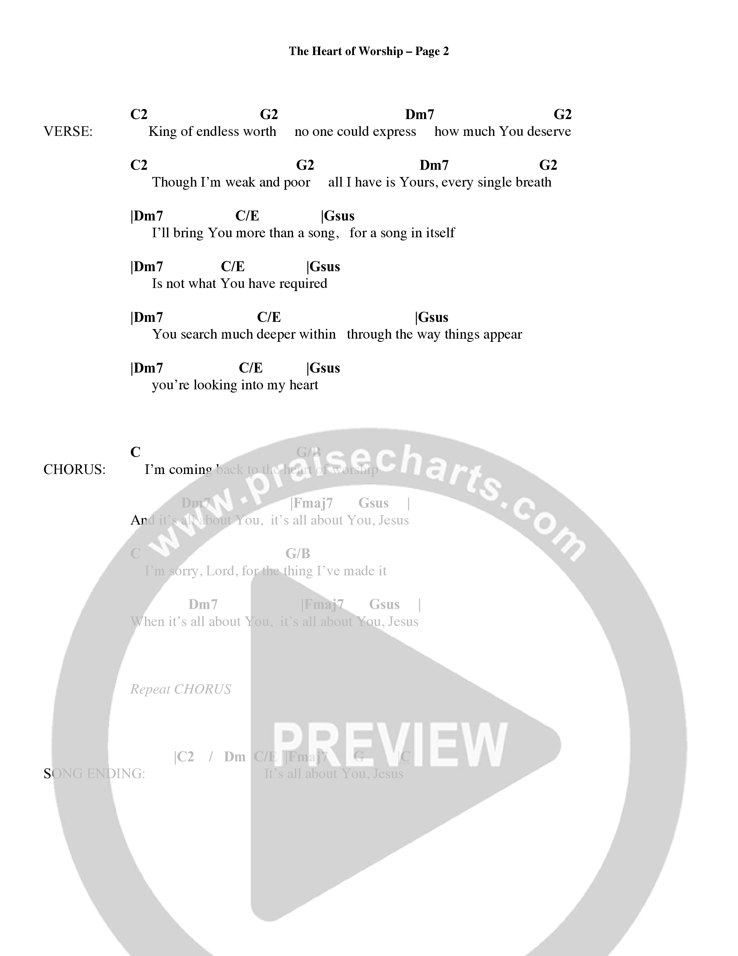 The Heart Of Worship (Choral Anthem SATB) Chords & Lyrics (Word Music Choral / Orch. Tom Payne)