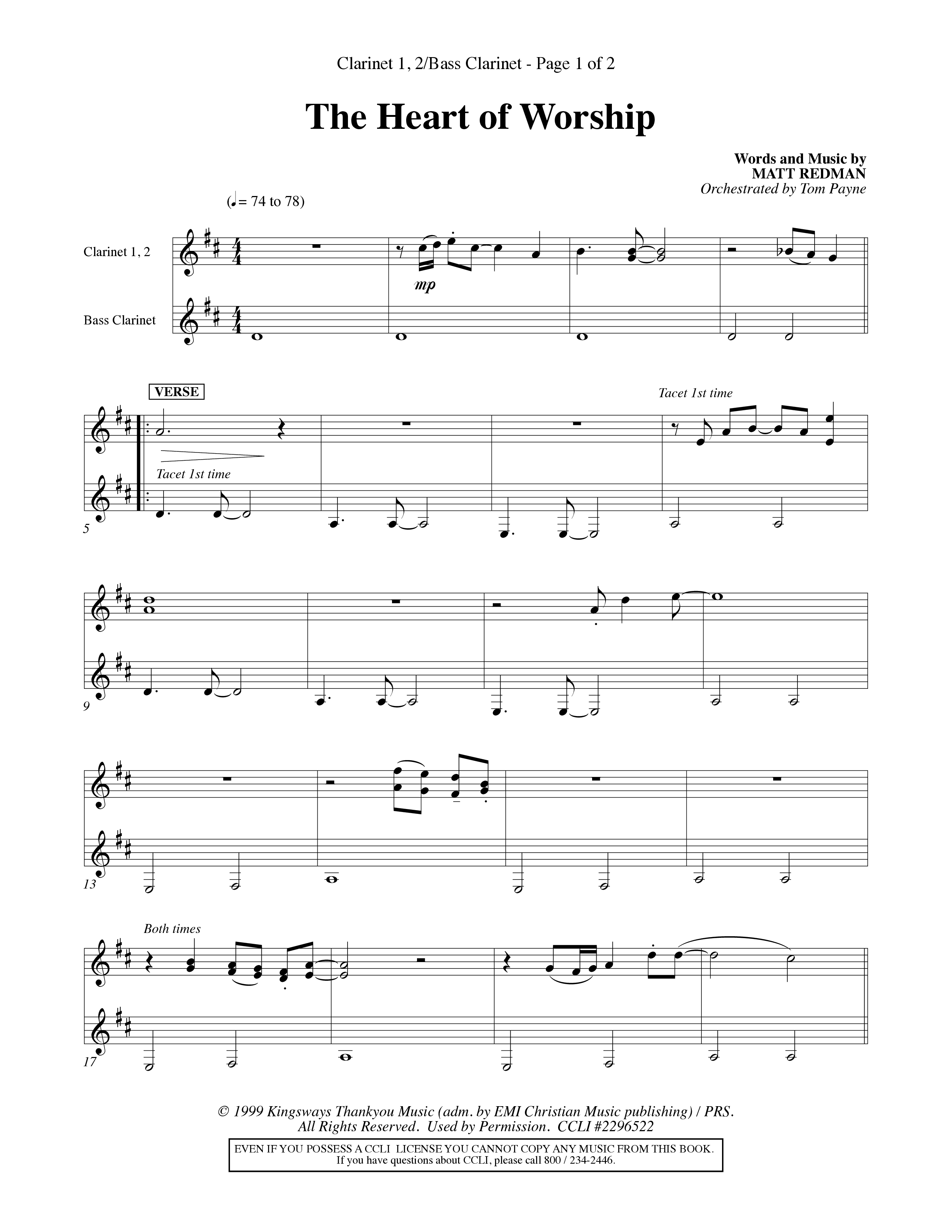 The Heart Of Worship (Choral Anthem SATB) Clarinet 1/2, Bass Clarinet (Word Music Choral / Orch. Tom Payne)