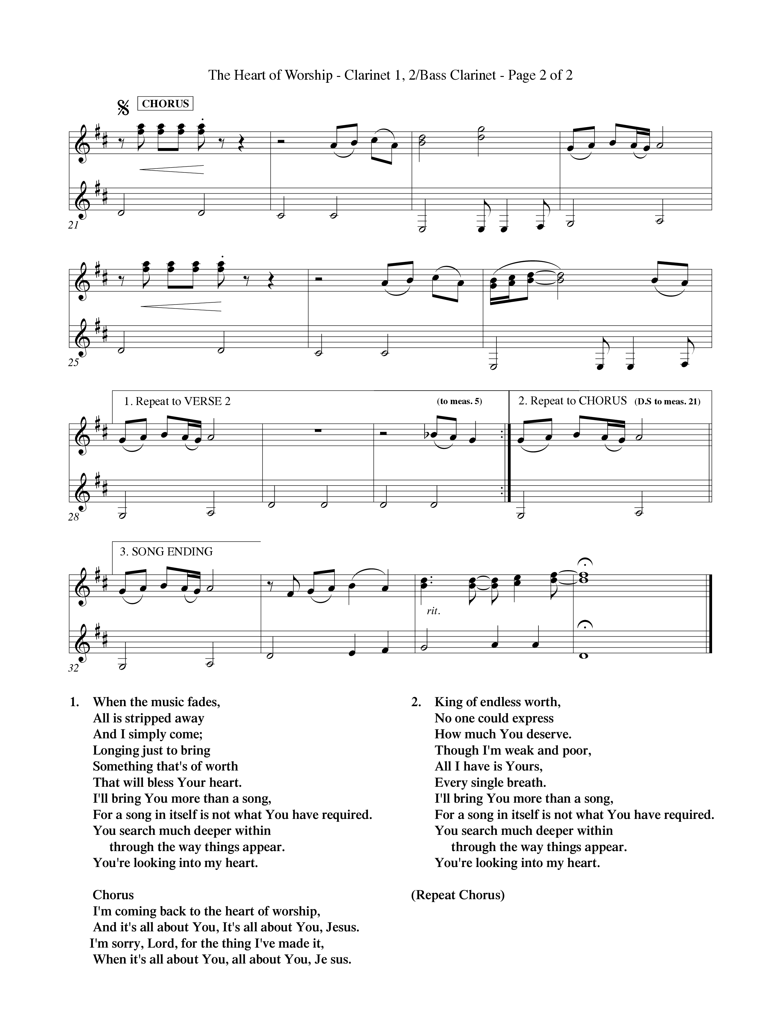 The Heart Of Worship (Choral Anthem SATB) Clarinet 1/2, Bass Clarinet (Word Music Choral / Orch. Tom Payne)