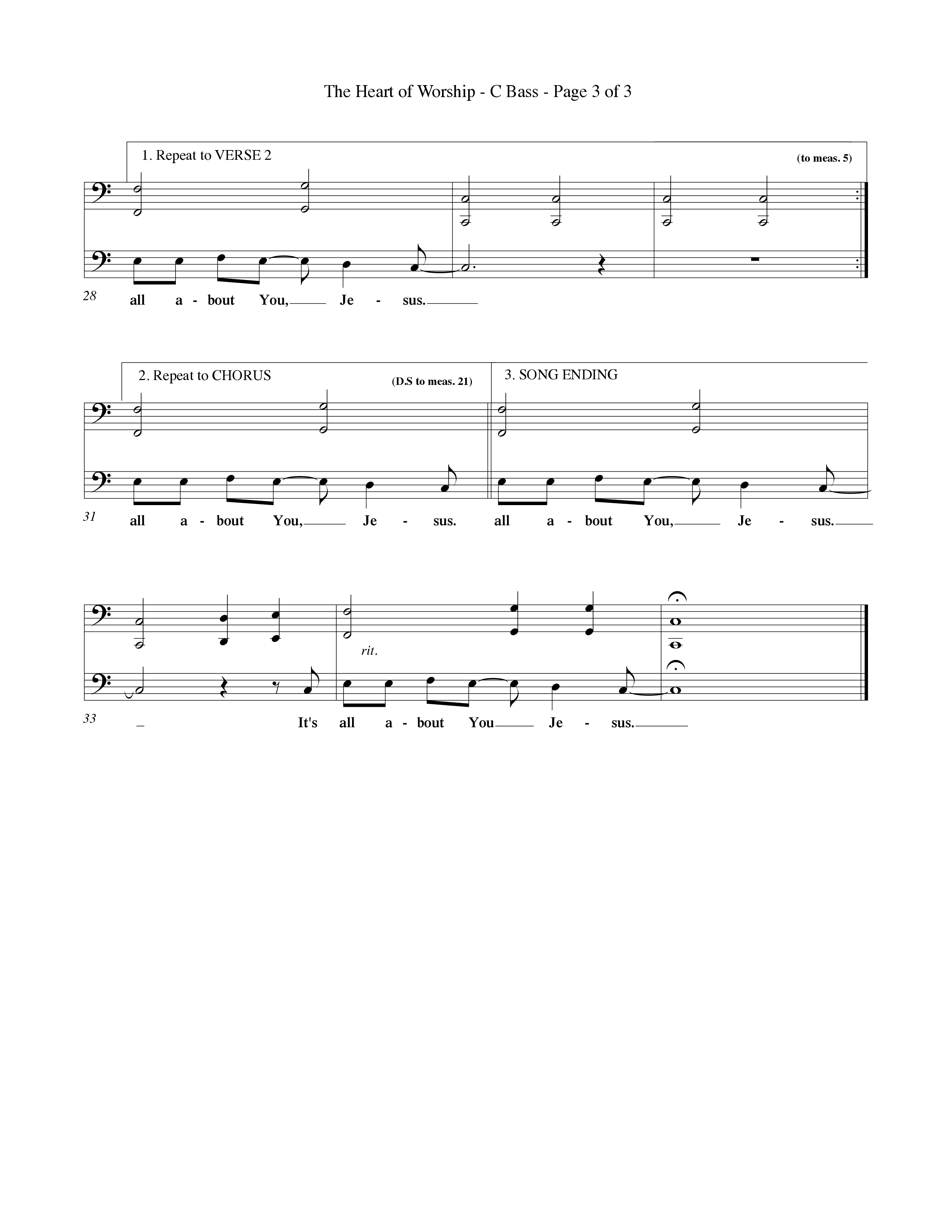 The Heart Of Worship (Choral Anthem SATB) Contrabass (Word Music Choral / Orch. Tom Payne)