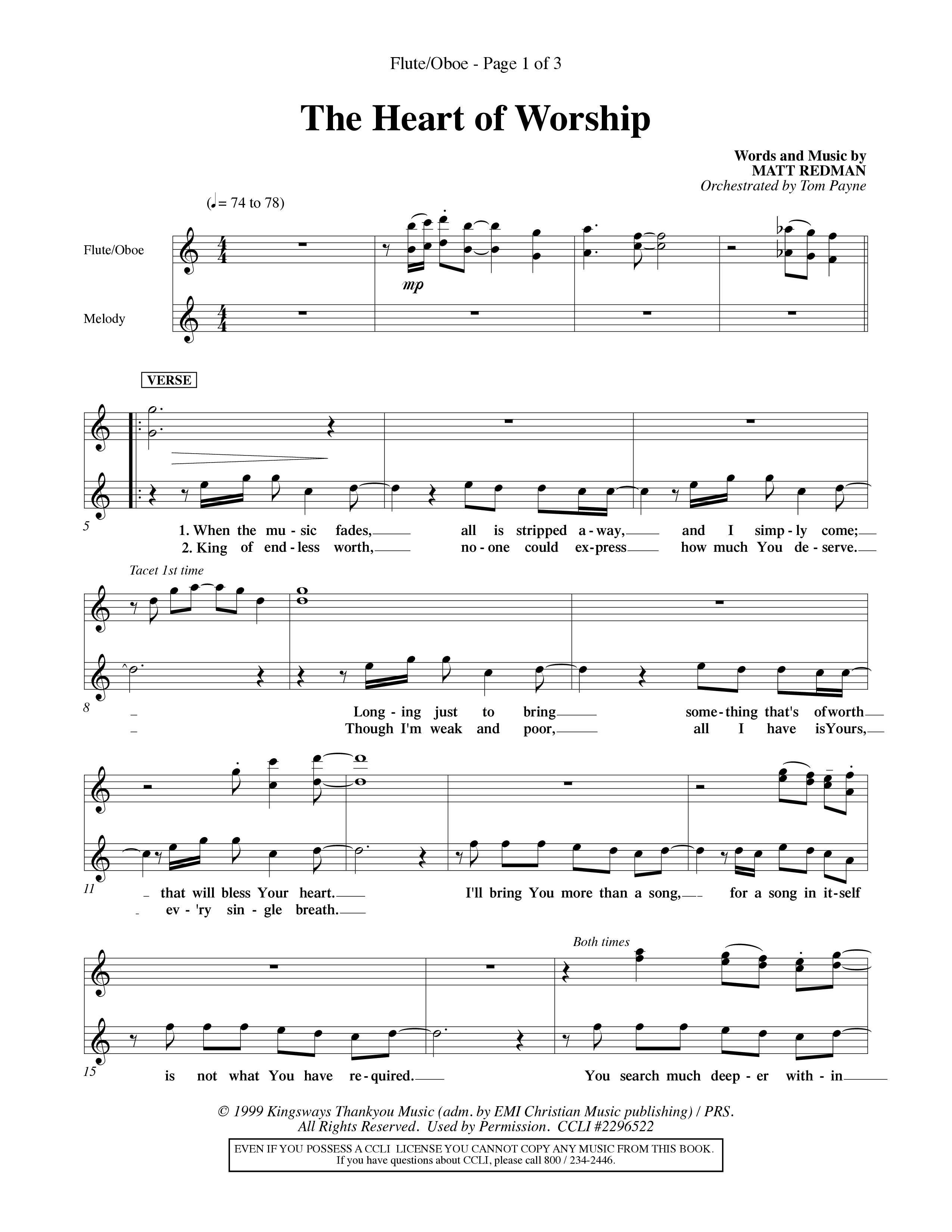The Heart Of Worship (Choral Anthem SATB) Flute/Oboe (Word Music Choral / Orch. Tom Payne)