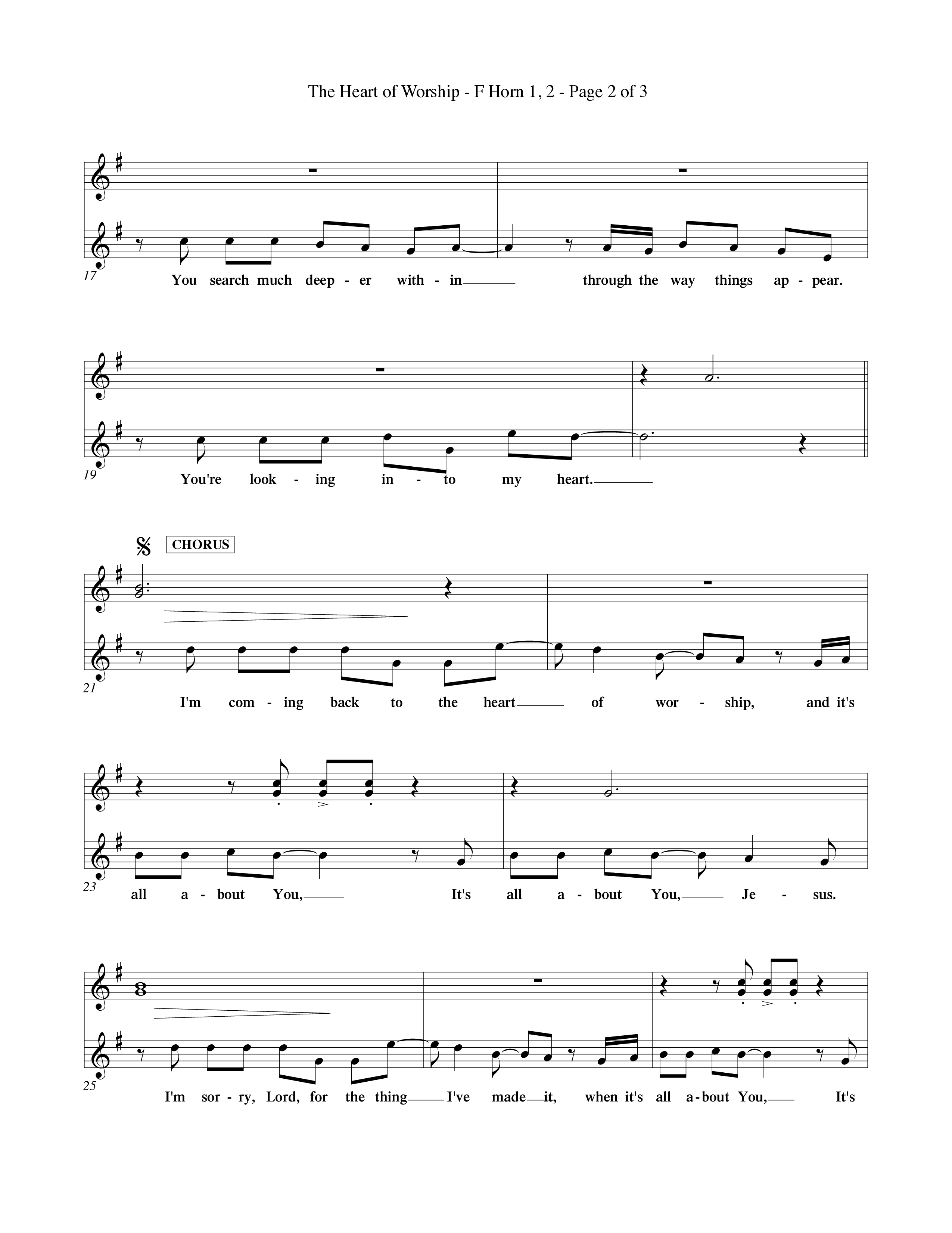 The Heart Of Worship (Choral Anthem SATB) French Horn (Word Music Choral / Orch. Tom Payne)