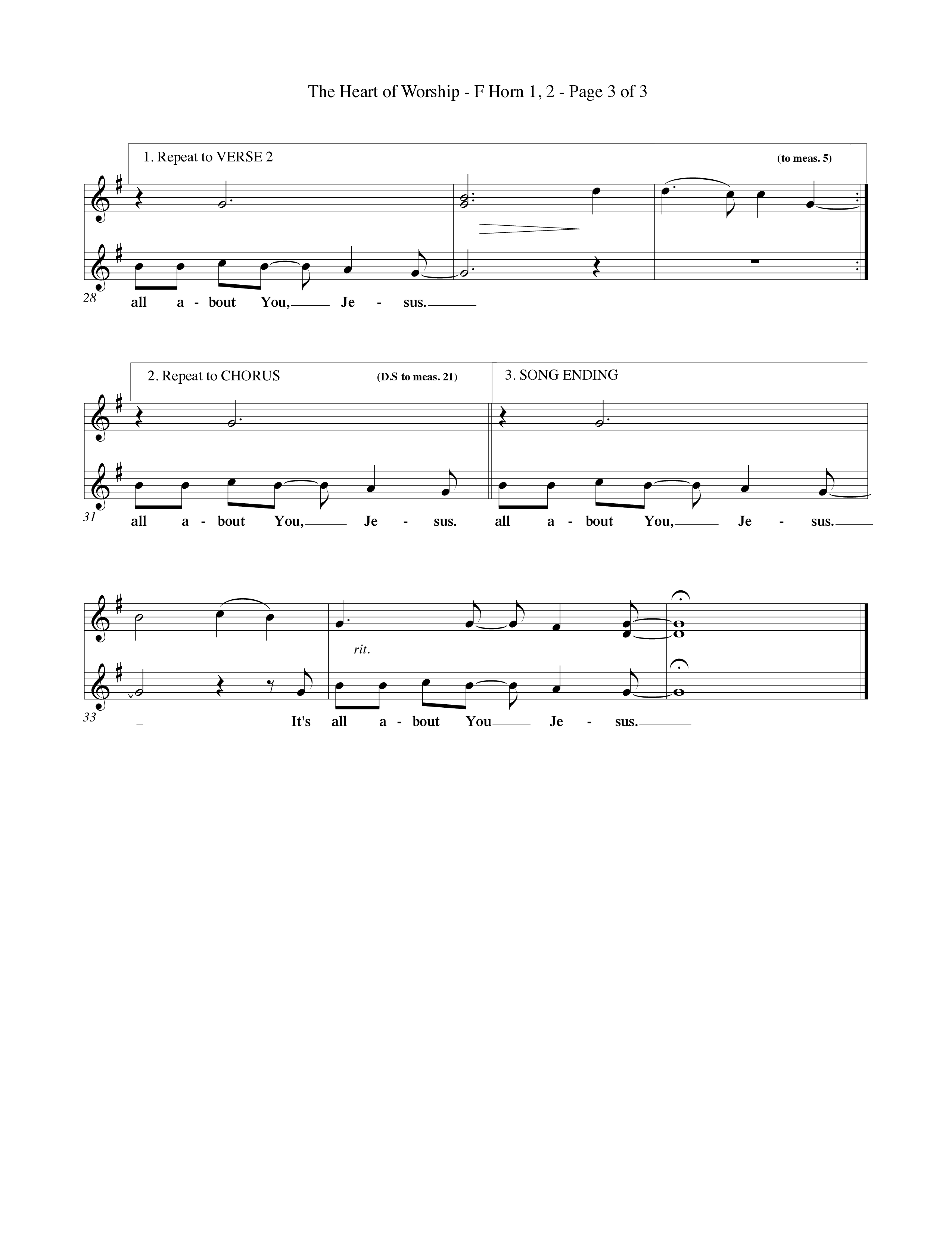 The Heart Of Worship (Choral Anthem SATB) French Horn (Word Music Choral / Orch. Tom Payne)