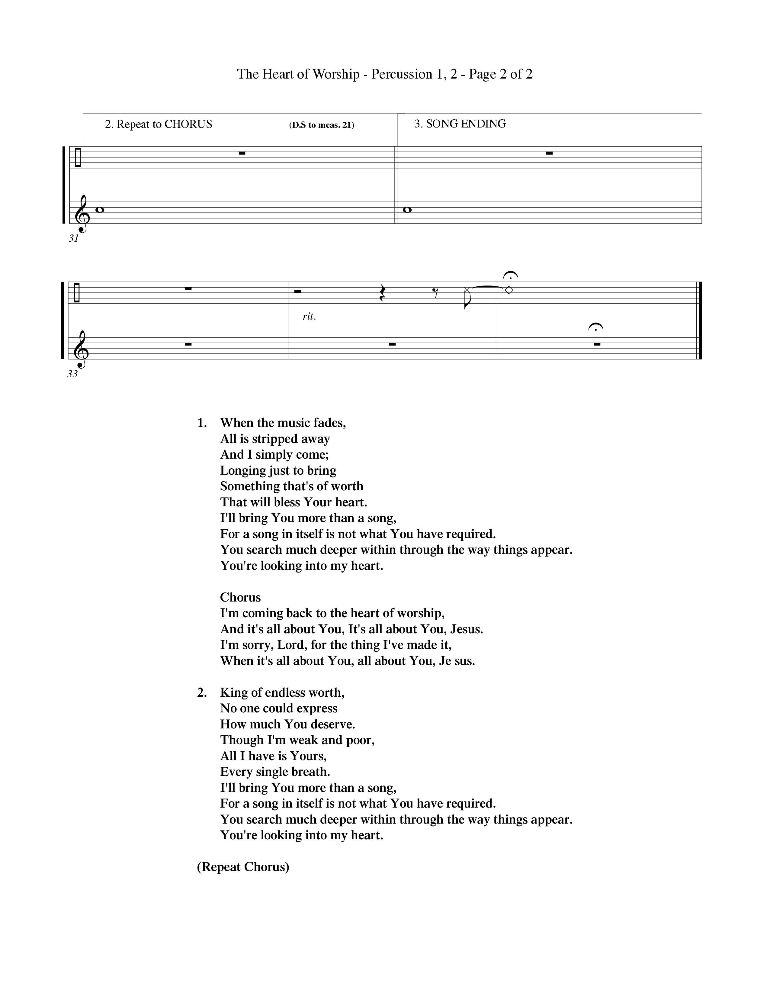 The Heart Of Worship (Choral Anthem SATB) Percussion 1/2 (Word Music Choral / Orch. Tom Payne)