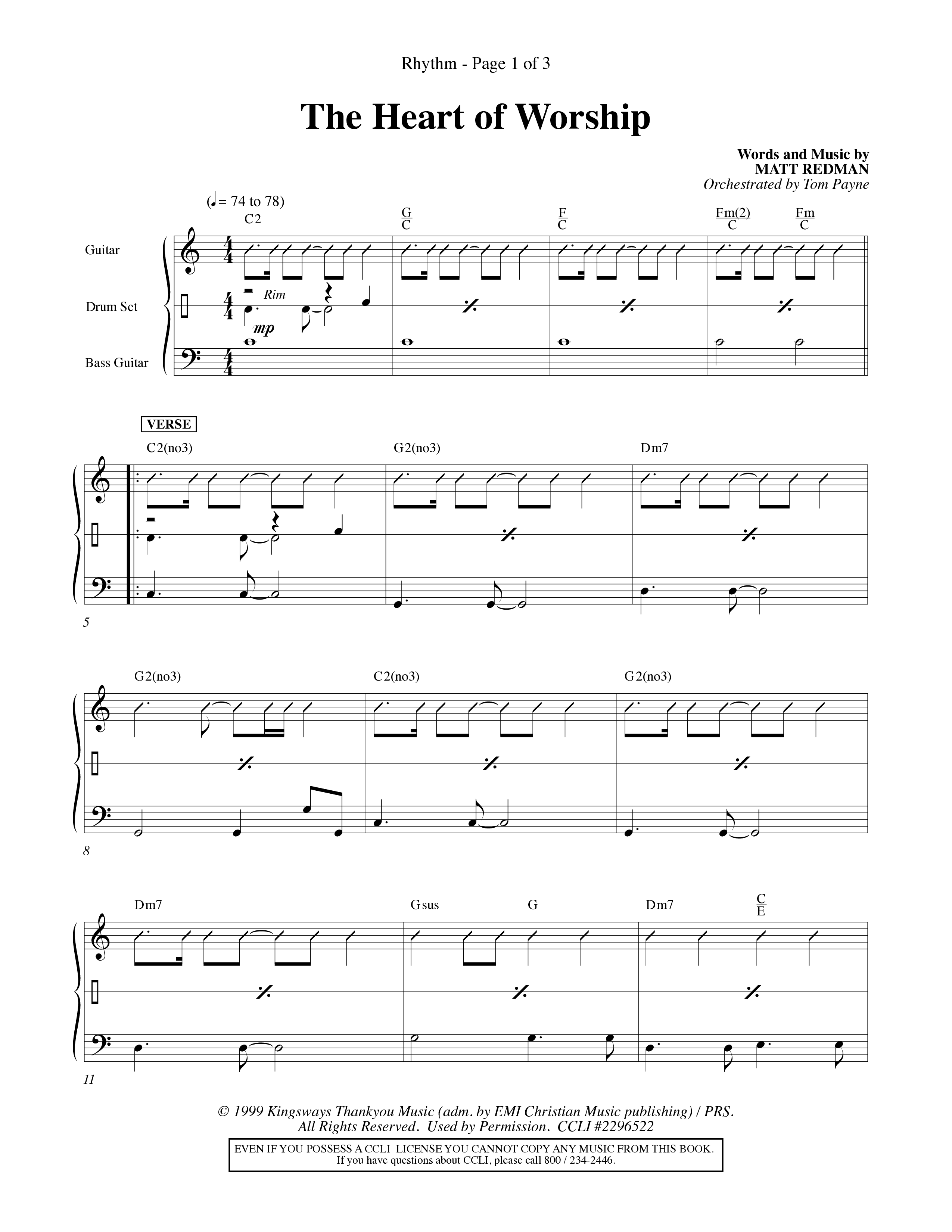 The Heart Of Worship (Choral Anthem SATB) Rhythm Pack (Word Music Choral / Orch. Tom Payne)