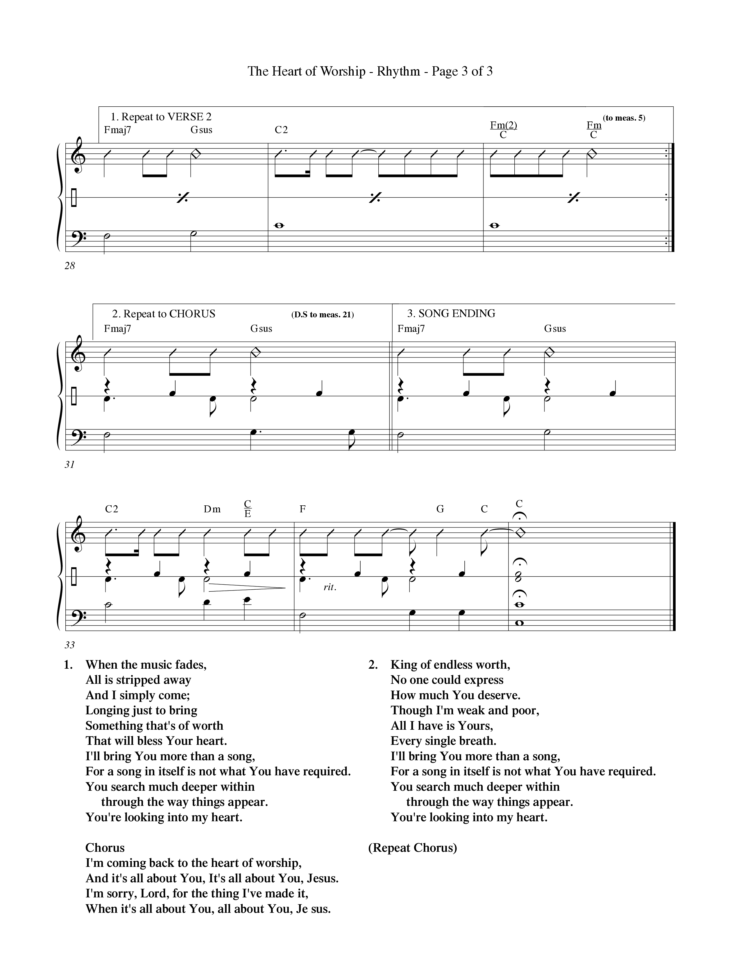 The Heart Of Worship (Choral Anthem SATB) Rhythm Chart (Word Music Choral / Orch. Tom Payne)