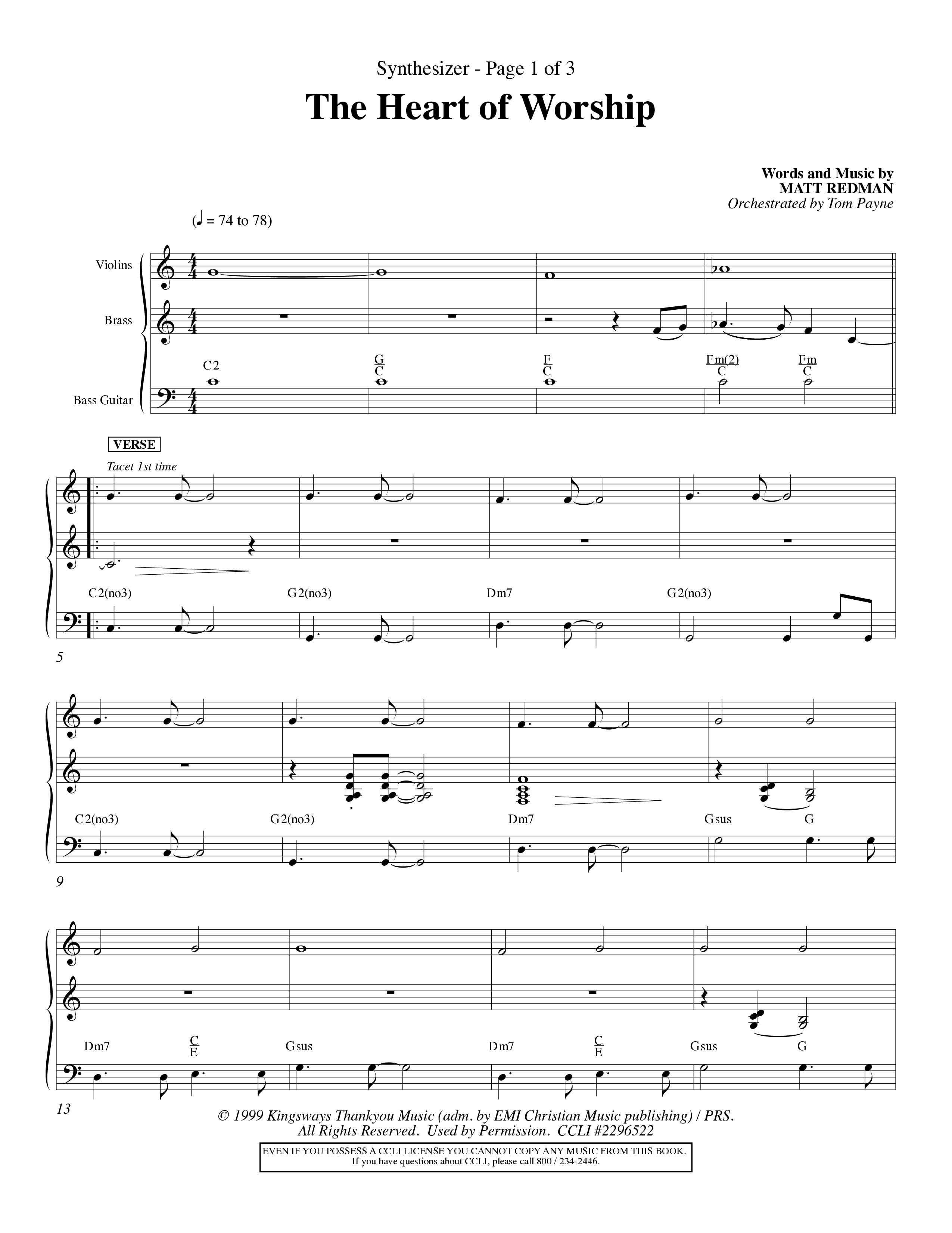 The Heart Of Worship (Choral Anthem SATB) Synth (Word Music Choral / Orch. Tom Payne)