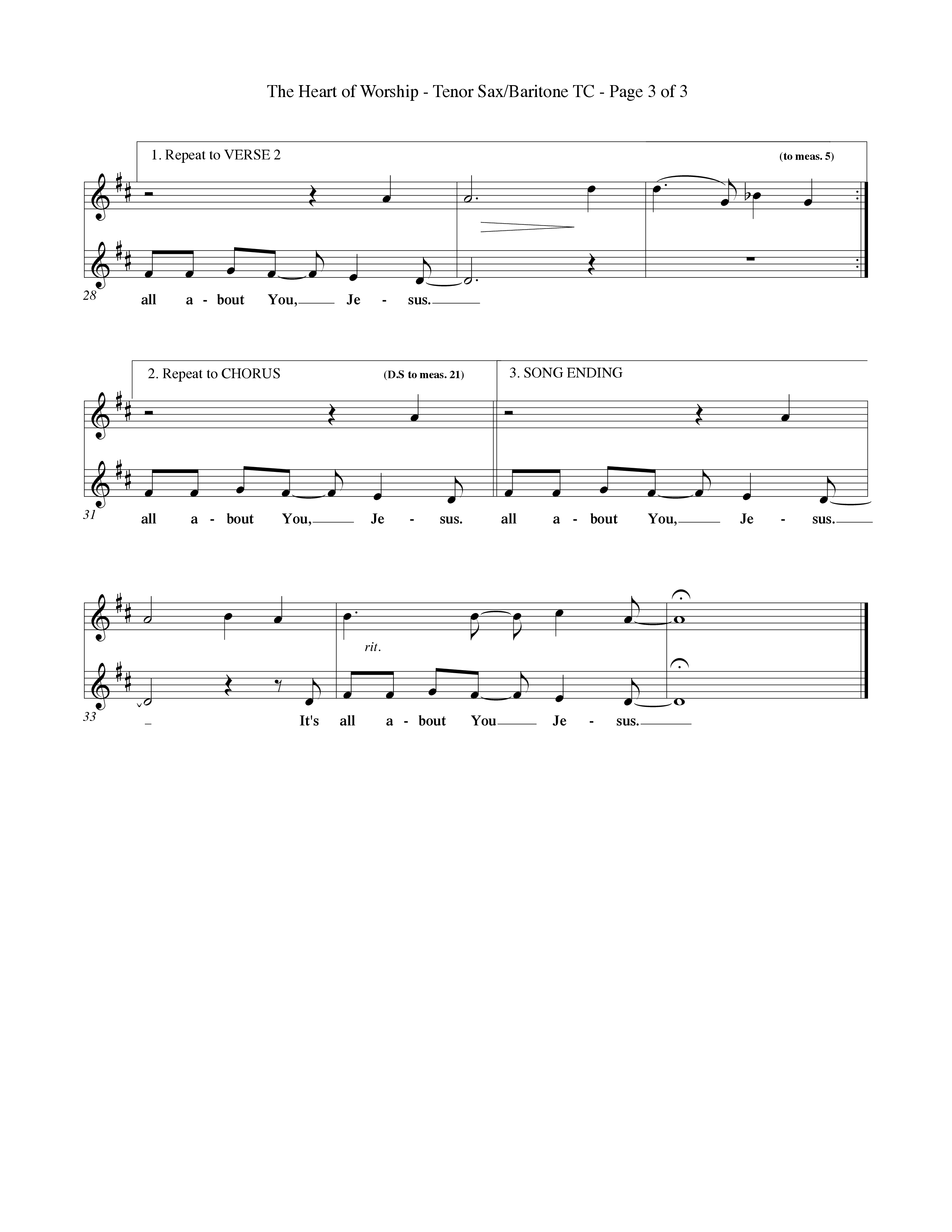 The Heart Of Worship (Choral Anthem SATB) Tenor Sax/Baritone T.C. (Word Music Choral / Orch. Tom Payne)