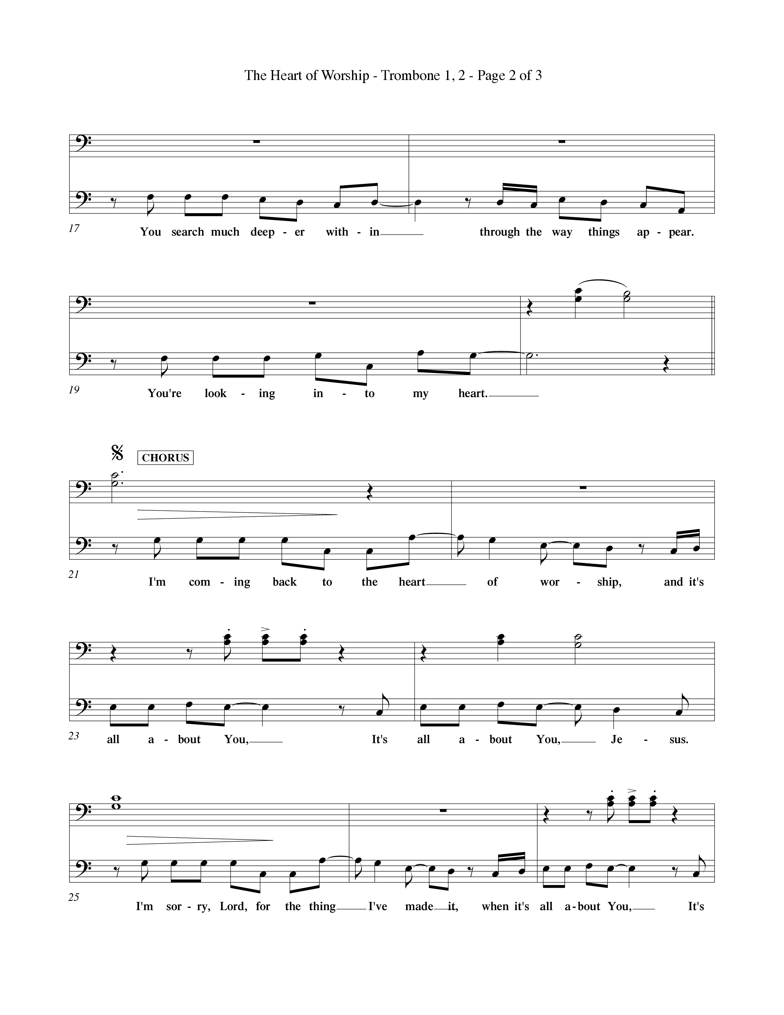 The Heart Of Worship (Choral Anthem SATB) Trombone 1/2 (Word Music Choral / Orch. Tom Payne)