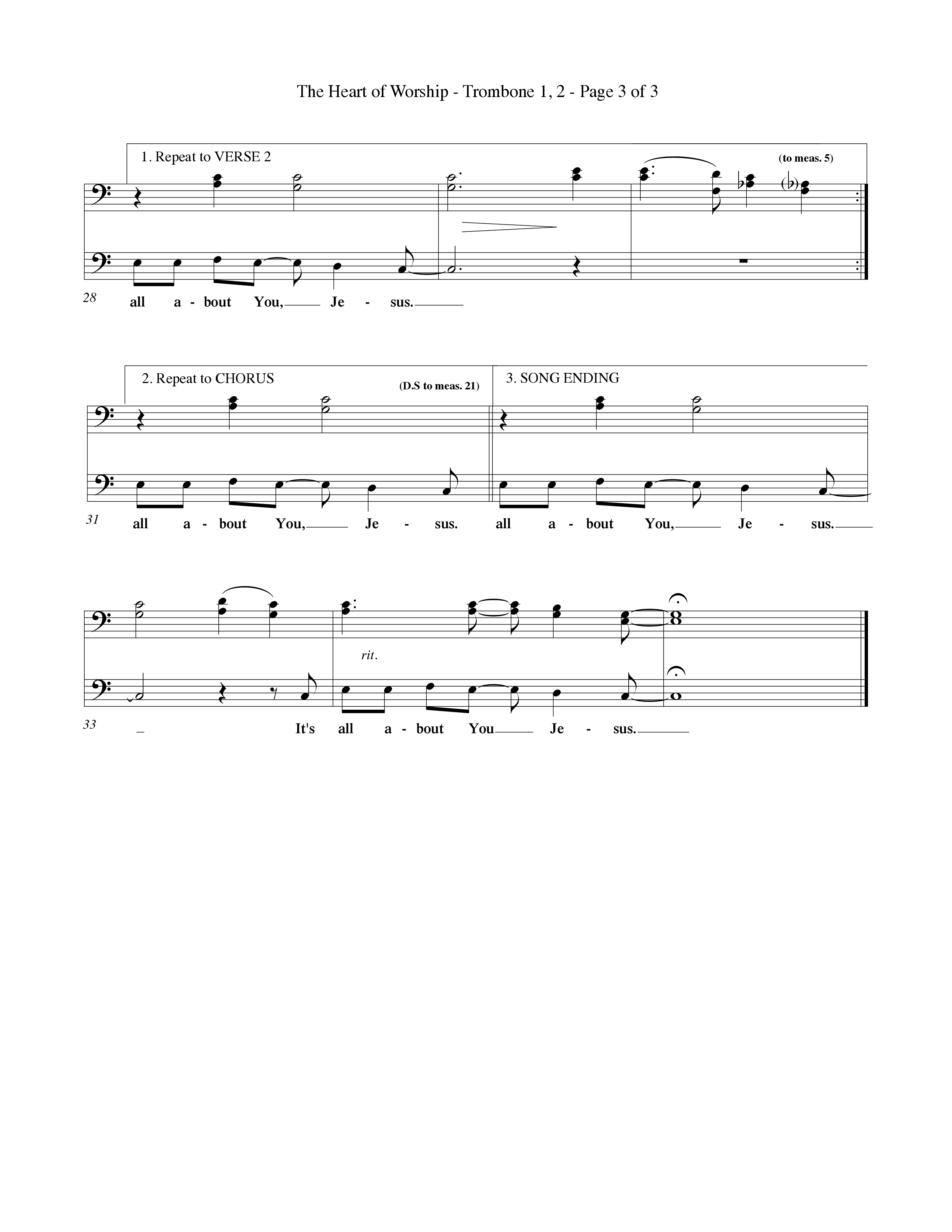 The Heart Of Worship (Choral Anthem SATB) Trombone 1/2 (Word Music Choral / Orch. Tom Payne)