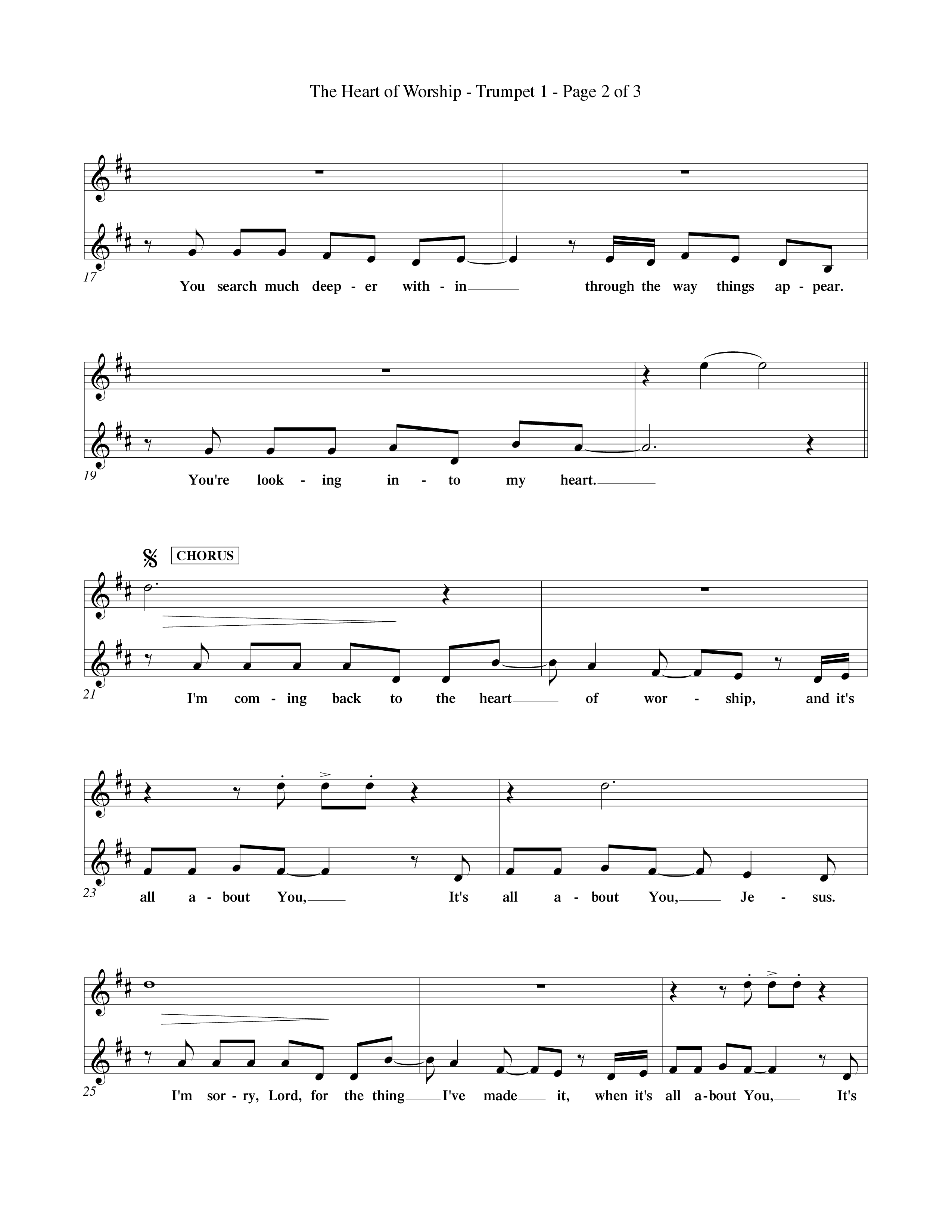 The Heart Of Worship (Choral Anthem SATB) Trumpet 1 (Word Music Choral / Orch. Tom Payne)