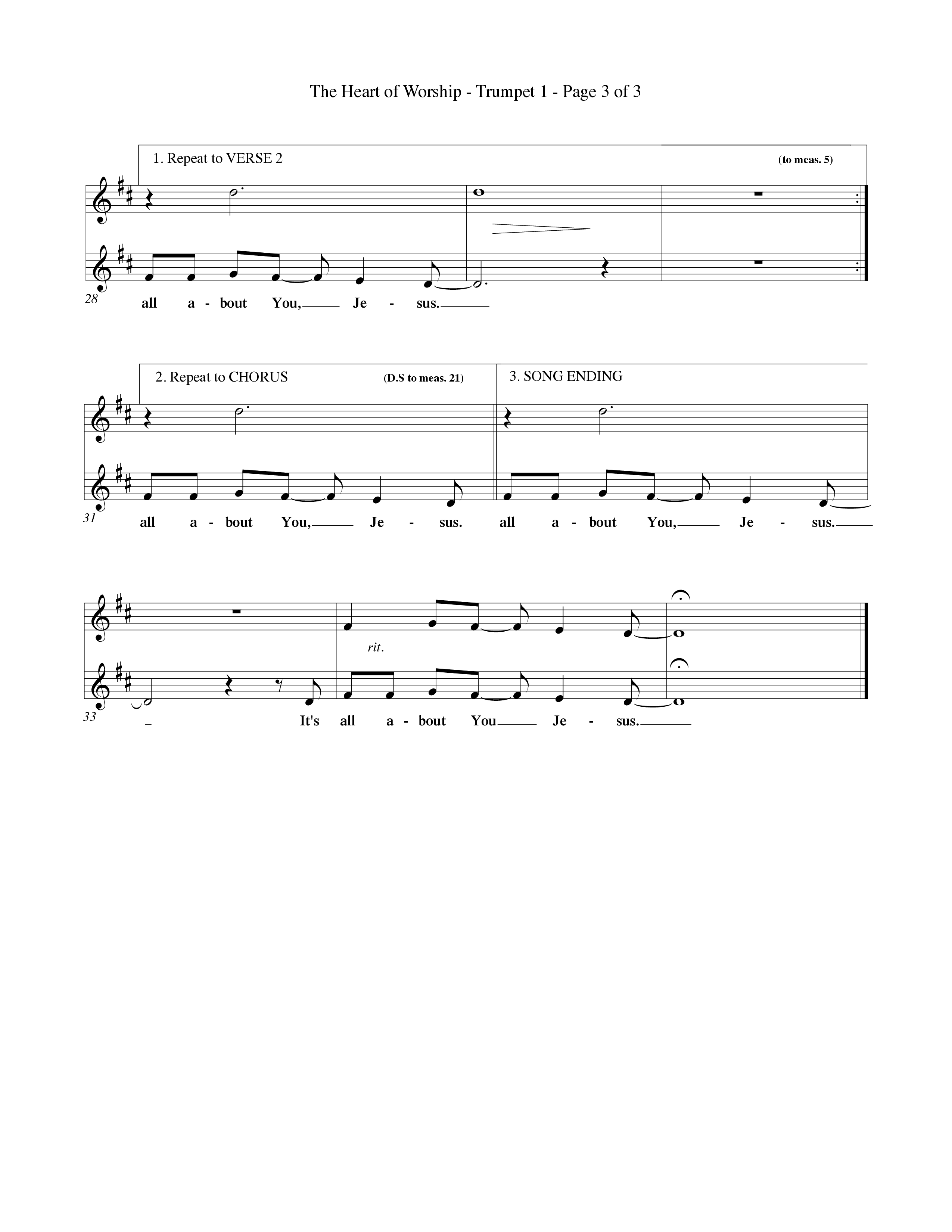 The Heart Of Worship (Choral Anthem SATB) Trumpet 1 (Word Music Choral / Orch. Tom Payne)