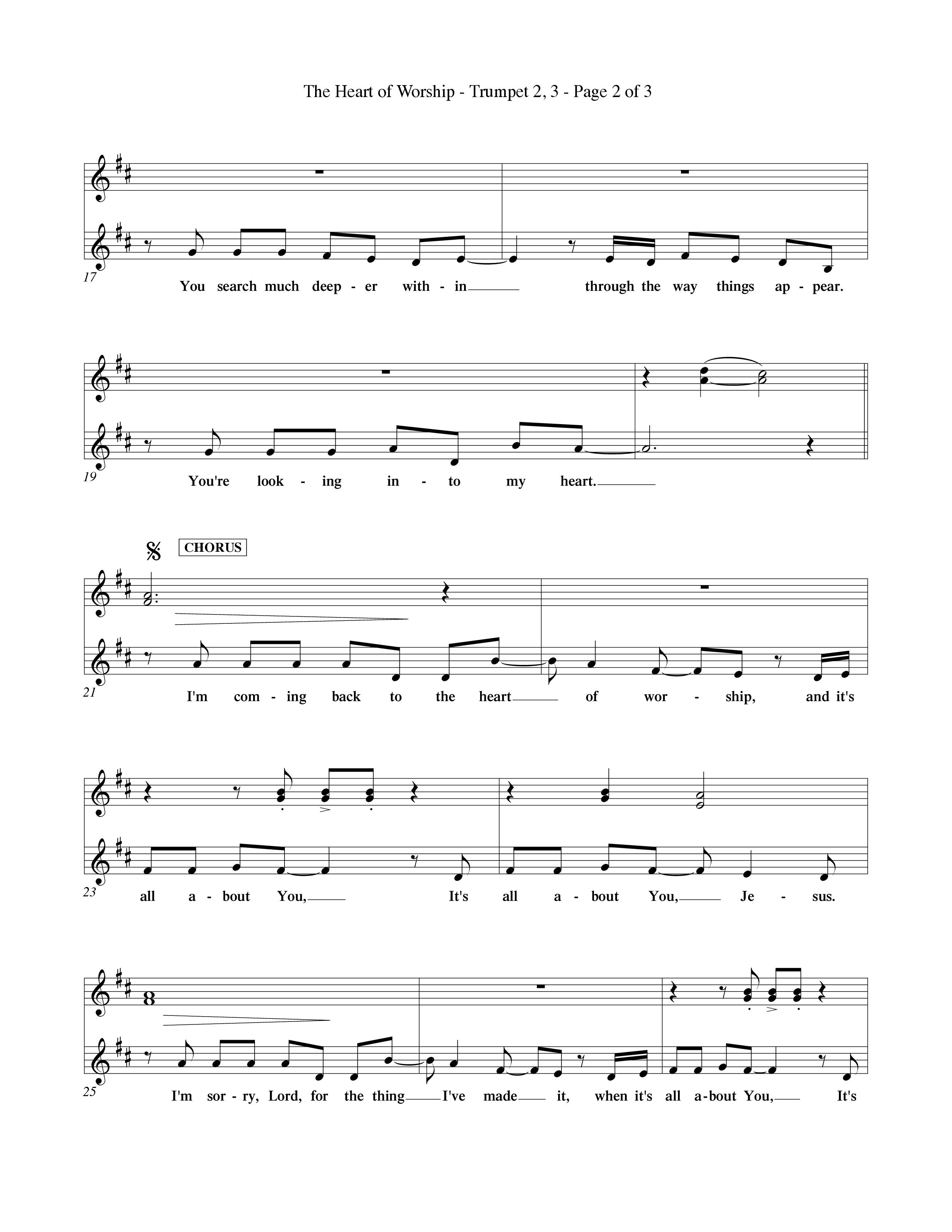 The Heart Of Worship (Choral Anthem SATB) Trumpet 2/3 (Word Music Choral / Orch. Tom Payne)