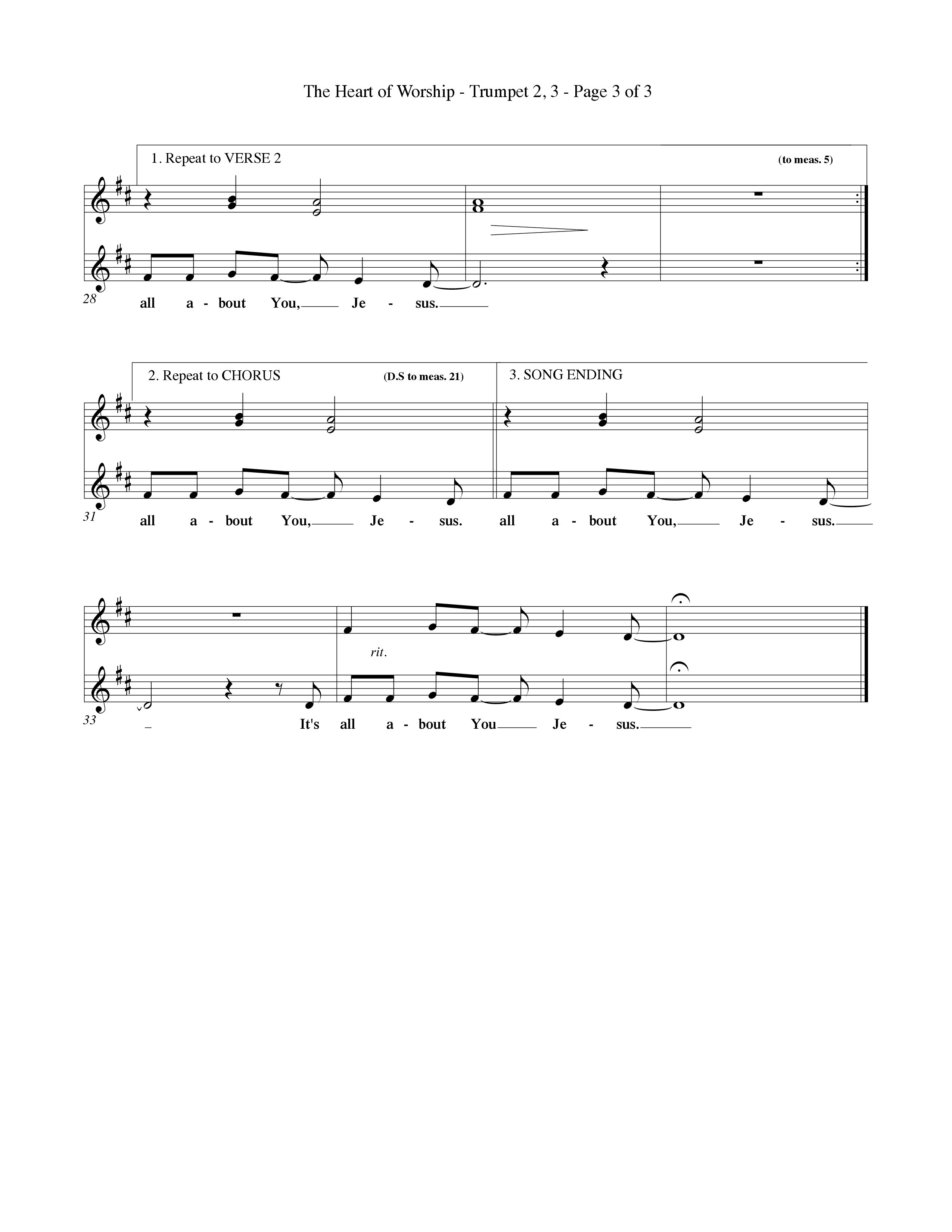 The Heart Of Worship (Choral Anthem SATB) Trumpet 2/3 (Word Music Choral / Orch. Tom Payne)