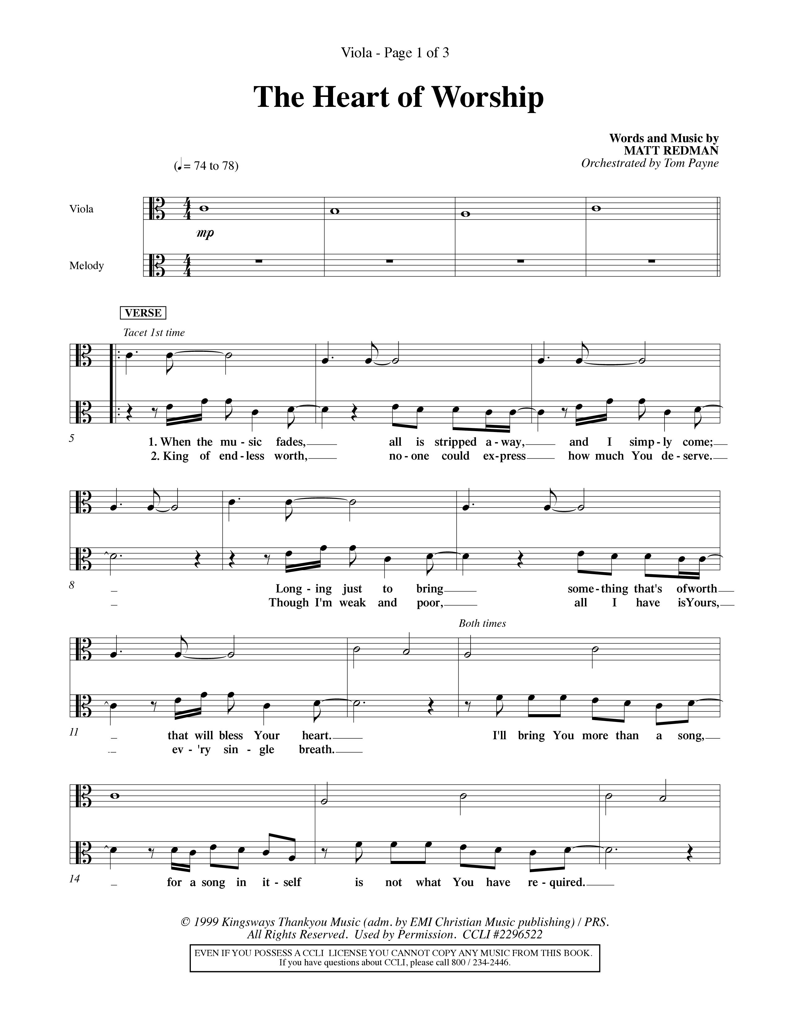 The Heart Of Worship (Choral Anthem SATB) Viola (Word Music Choral / Orch. Tom Payne)