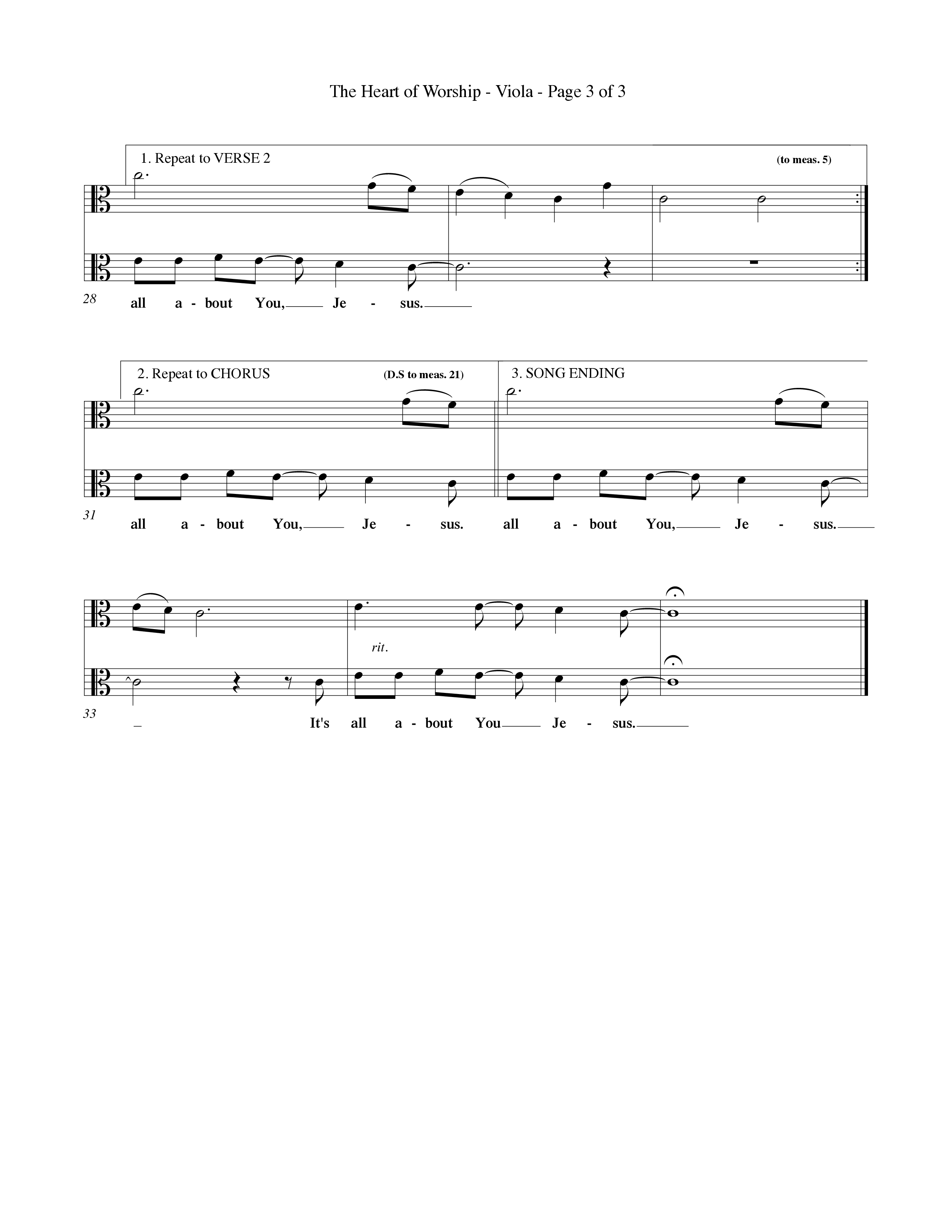 The Heart Of Worship (Choral Anthem SATB) Viola (Word Music Choral / Orch. Tom Payne)